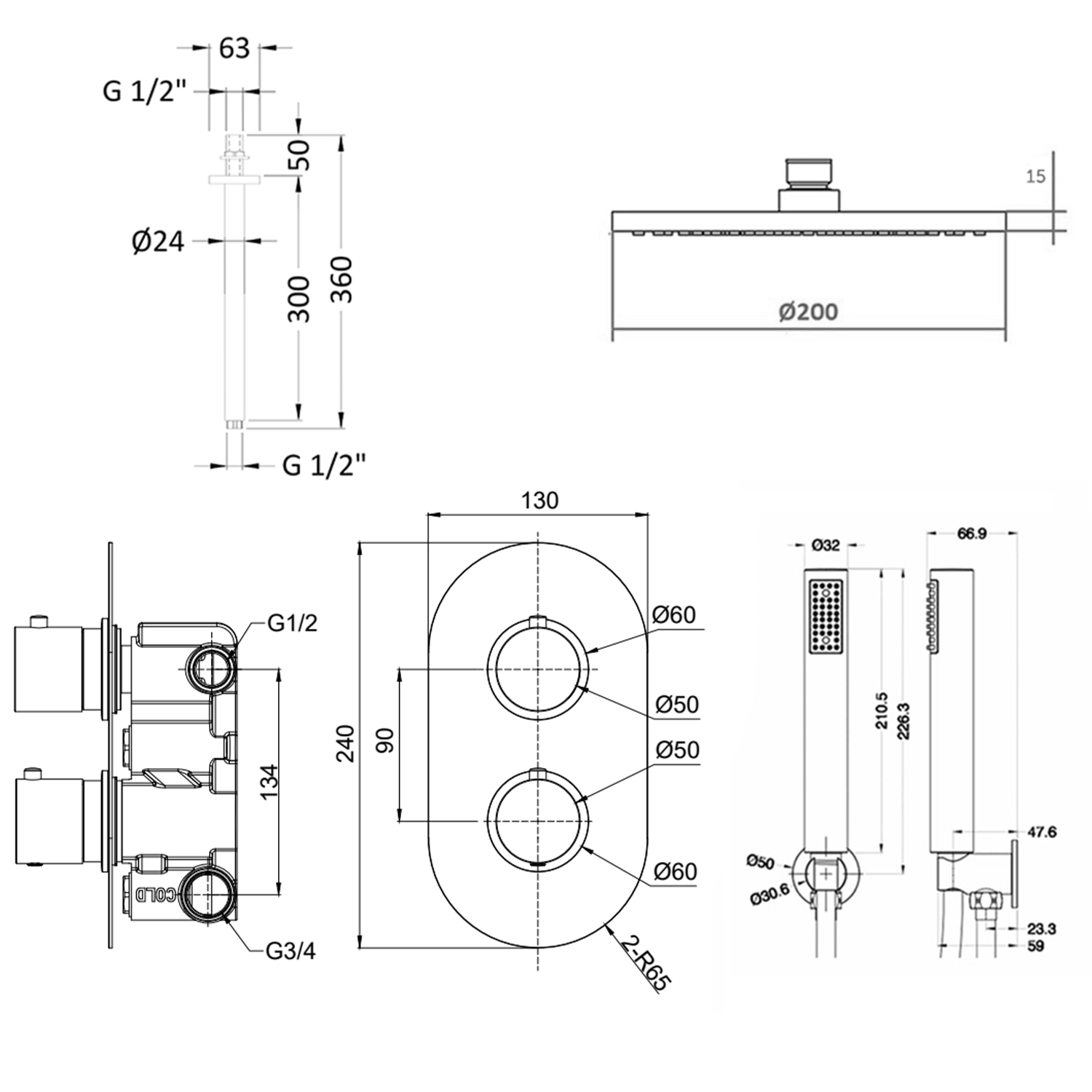Harper Concealed Shower Valve, Fixed Shower Head & Handset