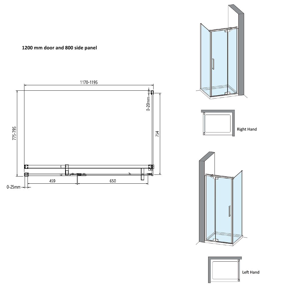 Crosswater Optix 10 Pivot Shower Door with Inline Panel and Optional Side Panel - Brushed Brass