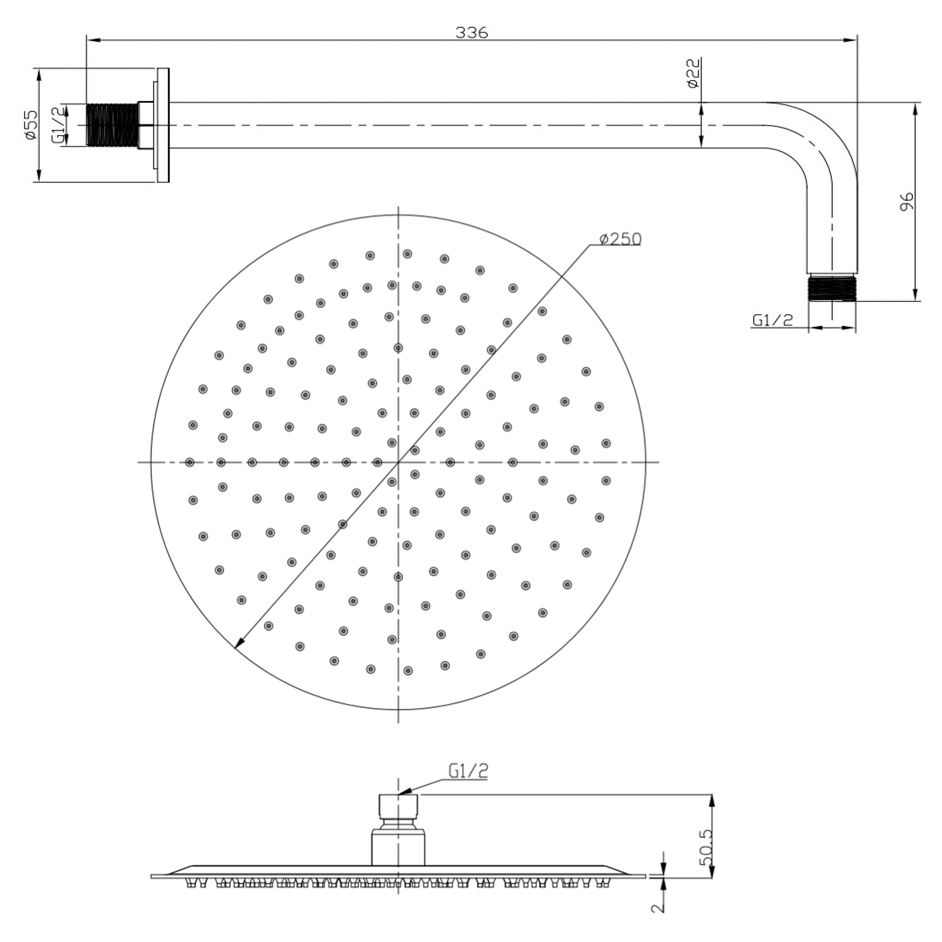 Harbour Clarity Round Shower Head with Shower Arm - Brushed Brass