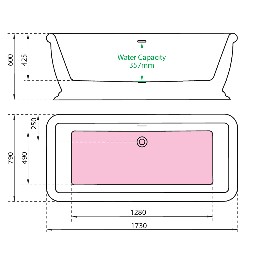 Charlotte Edwards Henley White Freestanding Bath - 1730 x 790mm