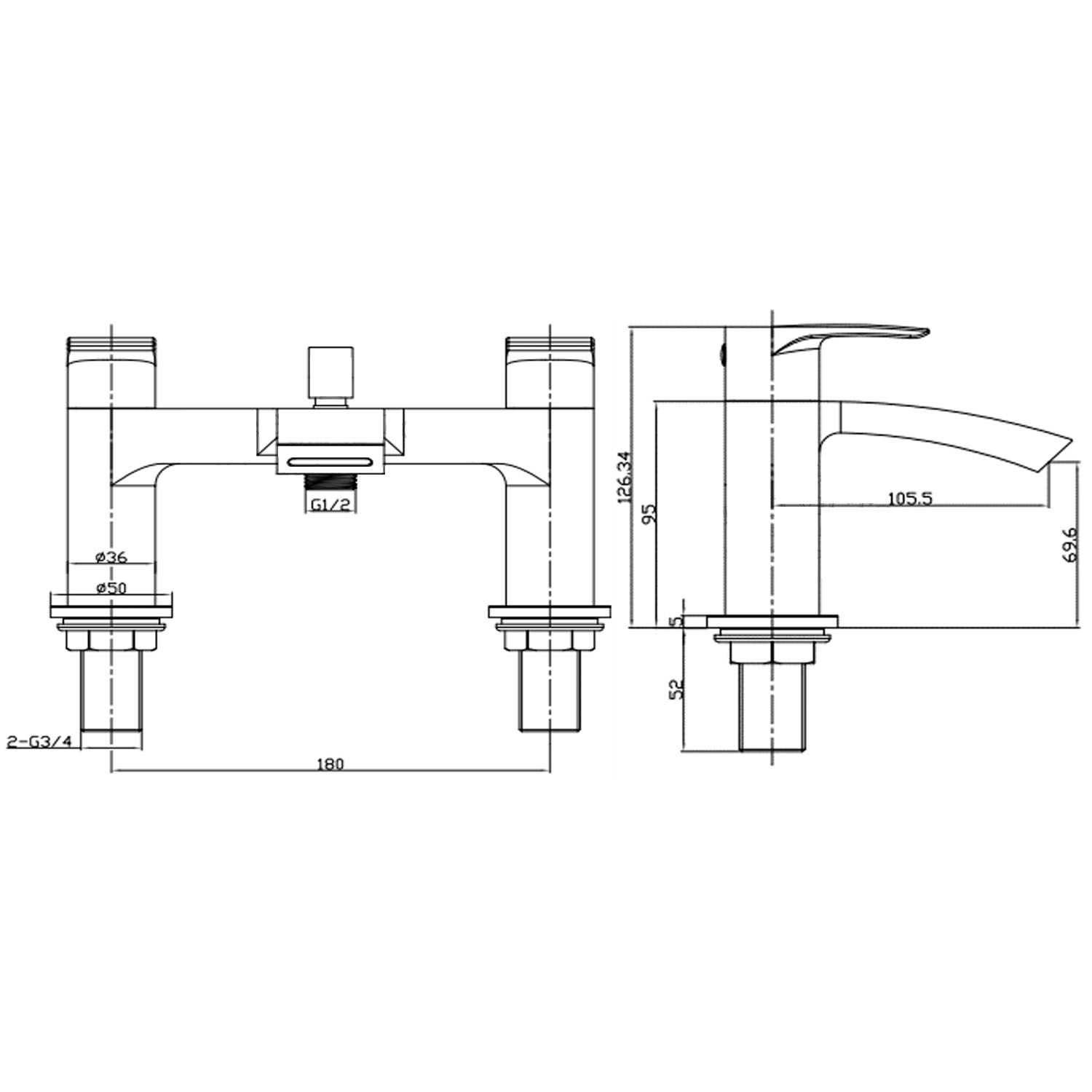Vellamo Swift Matt Black Deck Mounted Bath Filler