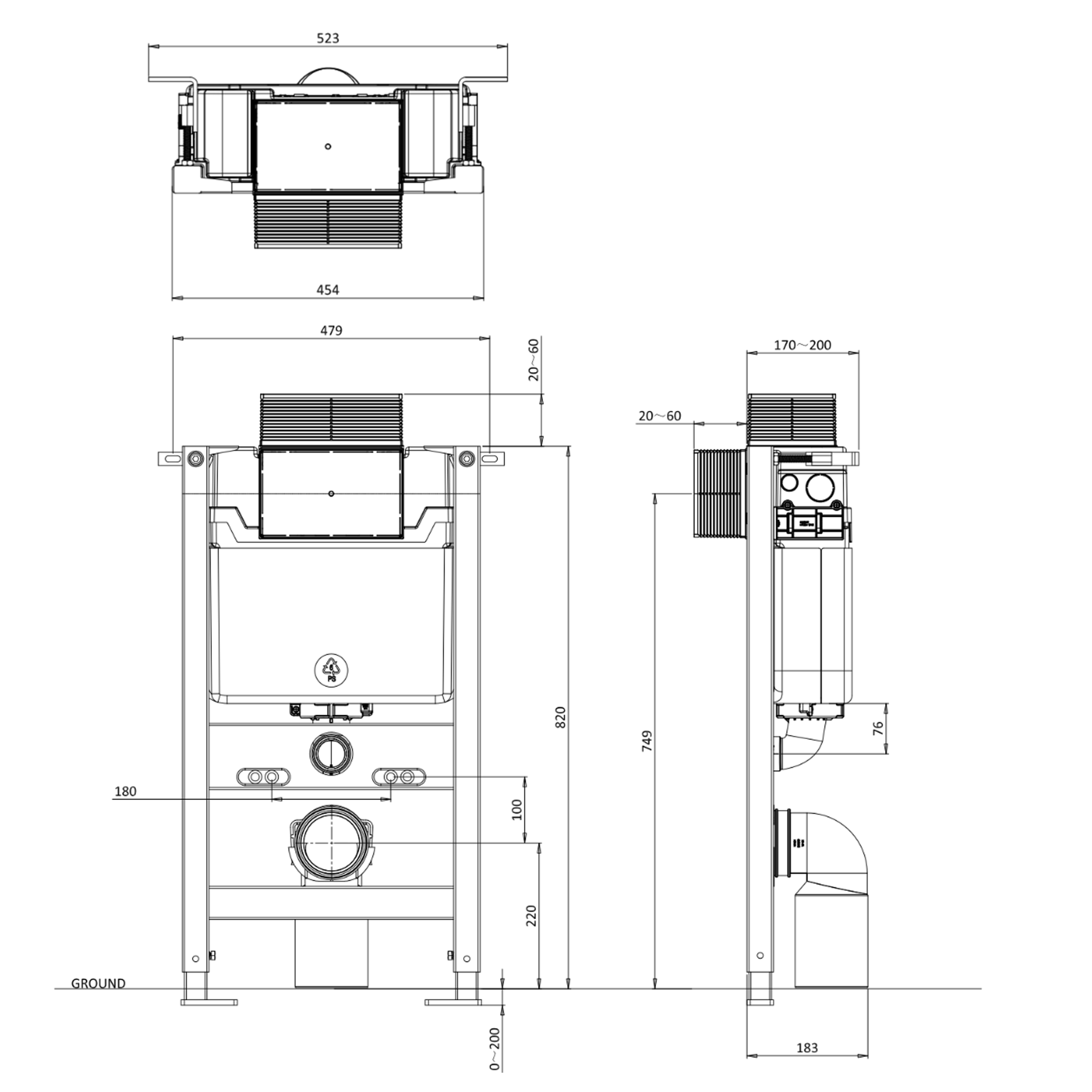 Crosswater Wall Hung 820mm Height Support Frame with Dual Flush Cistern