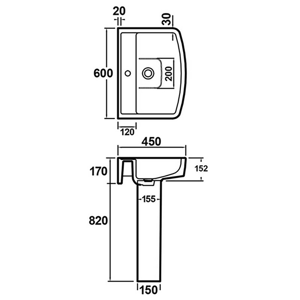 Jack 600mm Full Pedestal & Basin