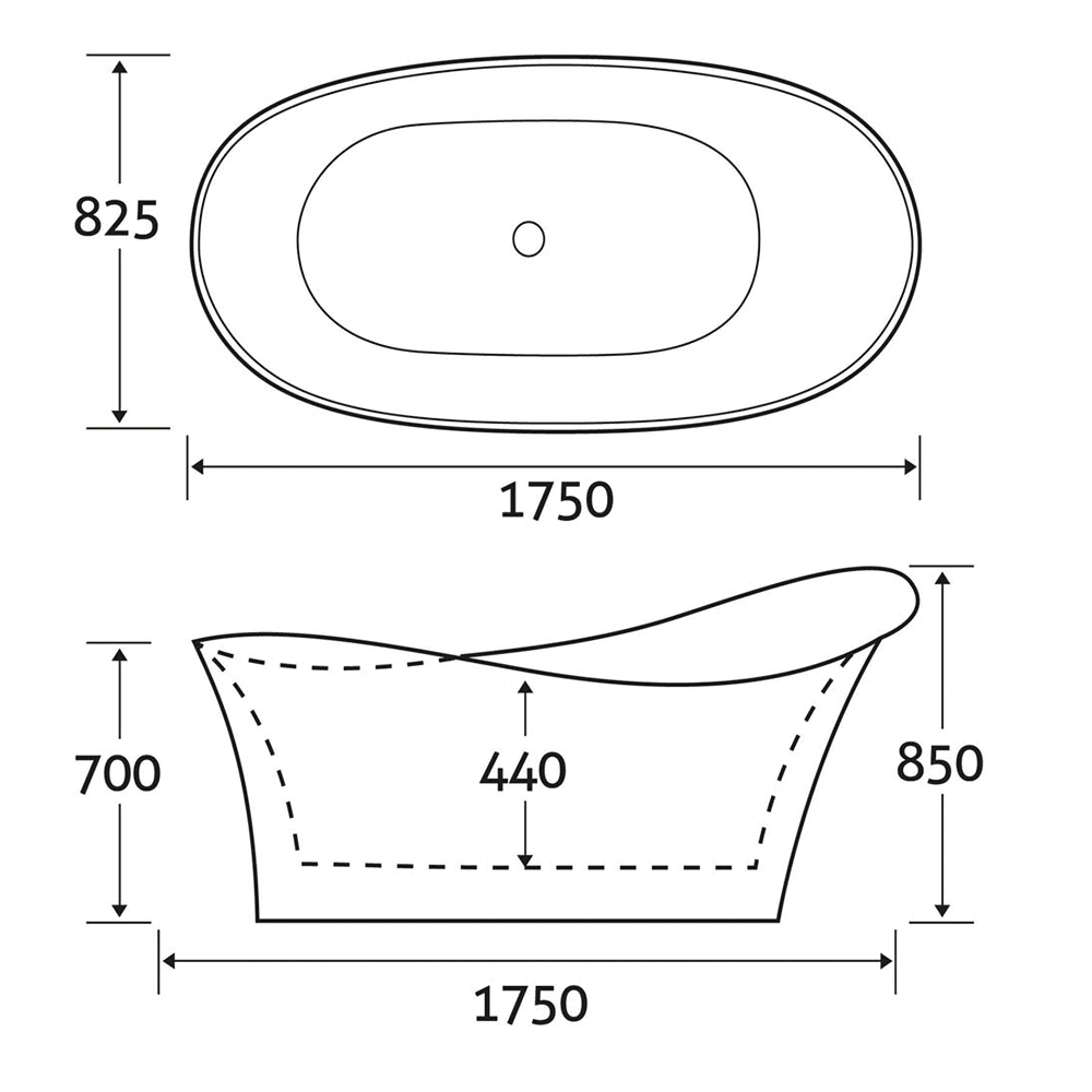 Sasha Freestanding White Acrylic Bath - 1750 x 825mm