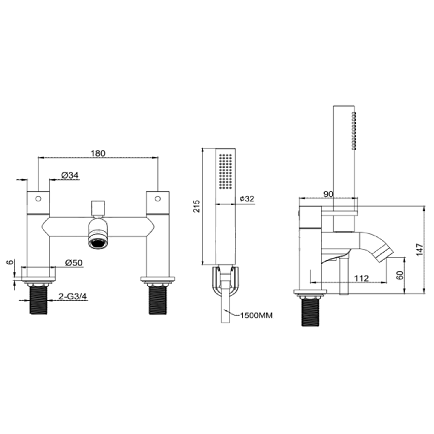 Harbour Clarity Bath Shower Mixer With Shower Kit - Chrome