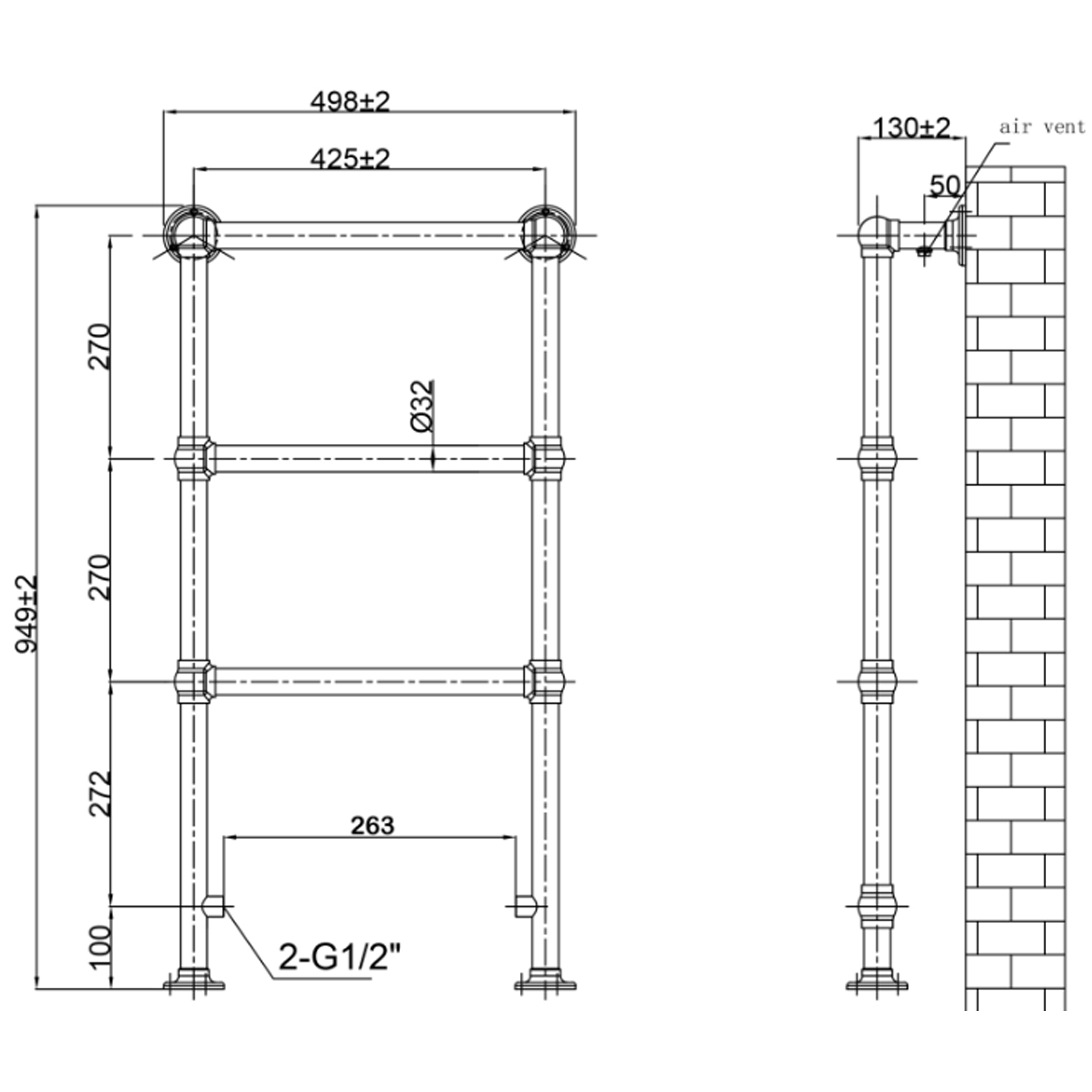 Toasty Merrin Chrome Floorstanding Traditional Heated Towel Rail