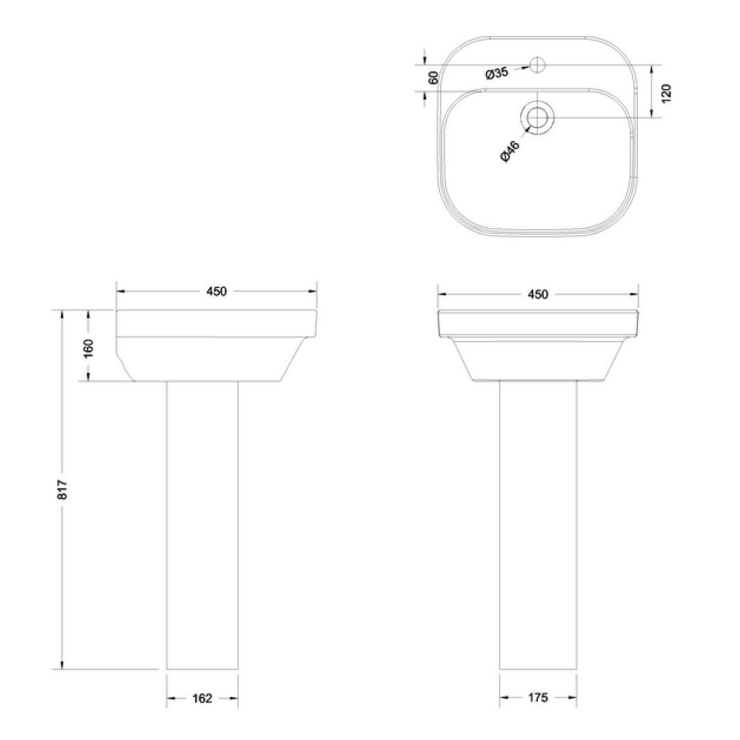 Britton Bathrooms Curve2 450mm Basin with Full Pedestal