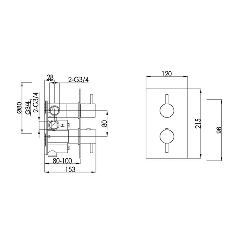 VOS 1 Outlet Concealed Thermostatic Shower Valve - Brushed Bronze
