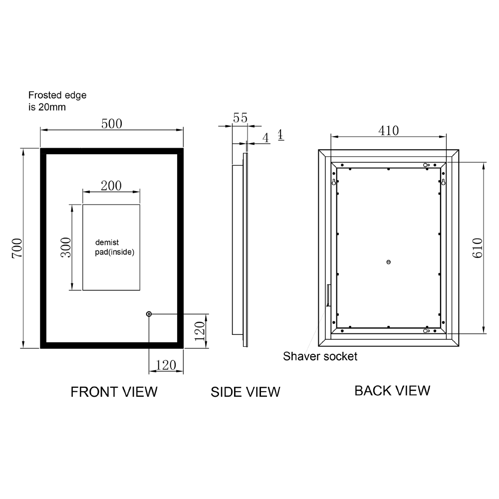 Harbour Glow LED Mirror with Demister Pad & Infrared Touch Button - 700 x 500mm