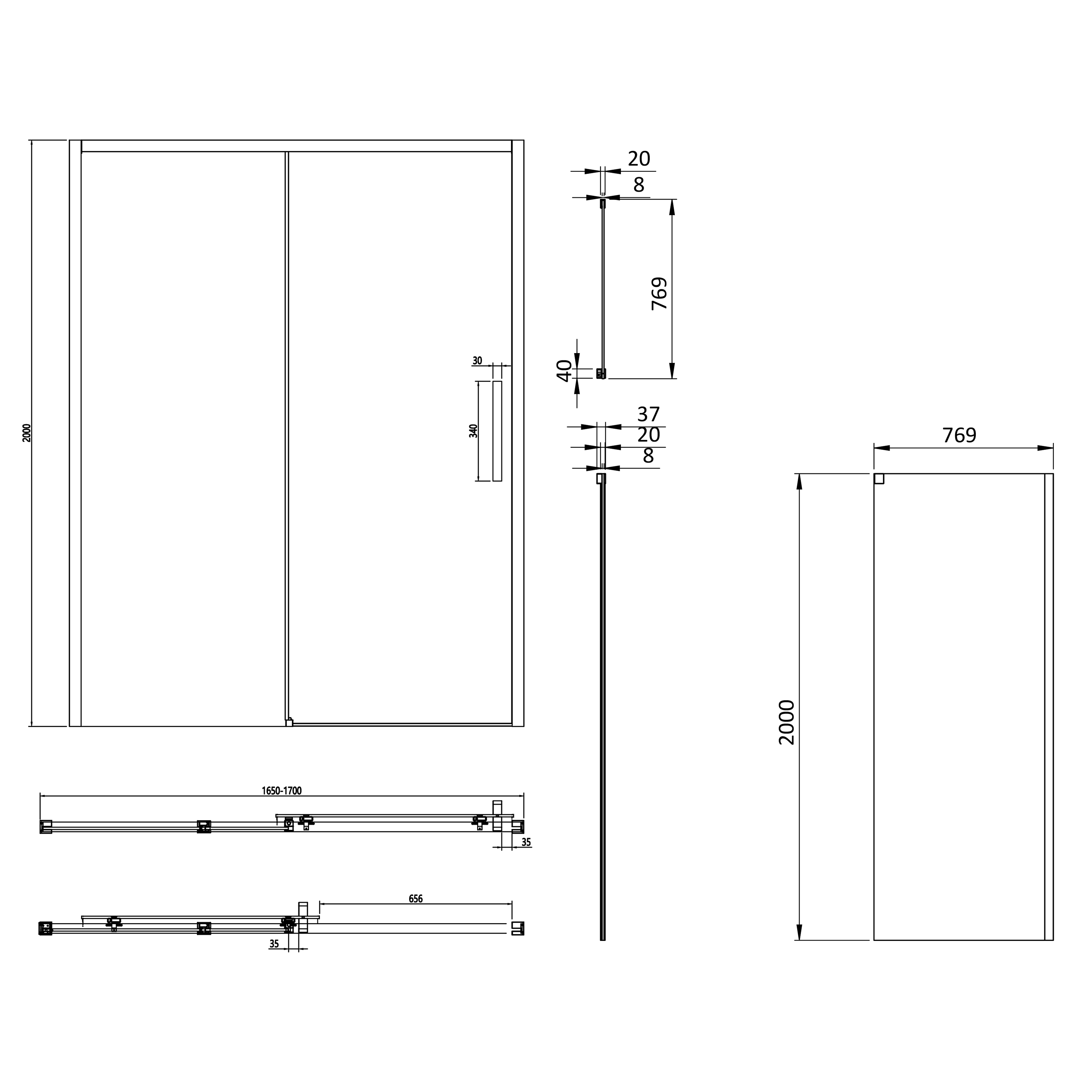 Crosswater Asura 8mm Brushed Brass Sliding Shower Door & Optional Side Panel