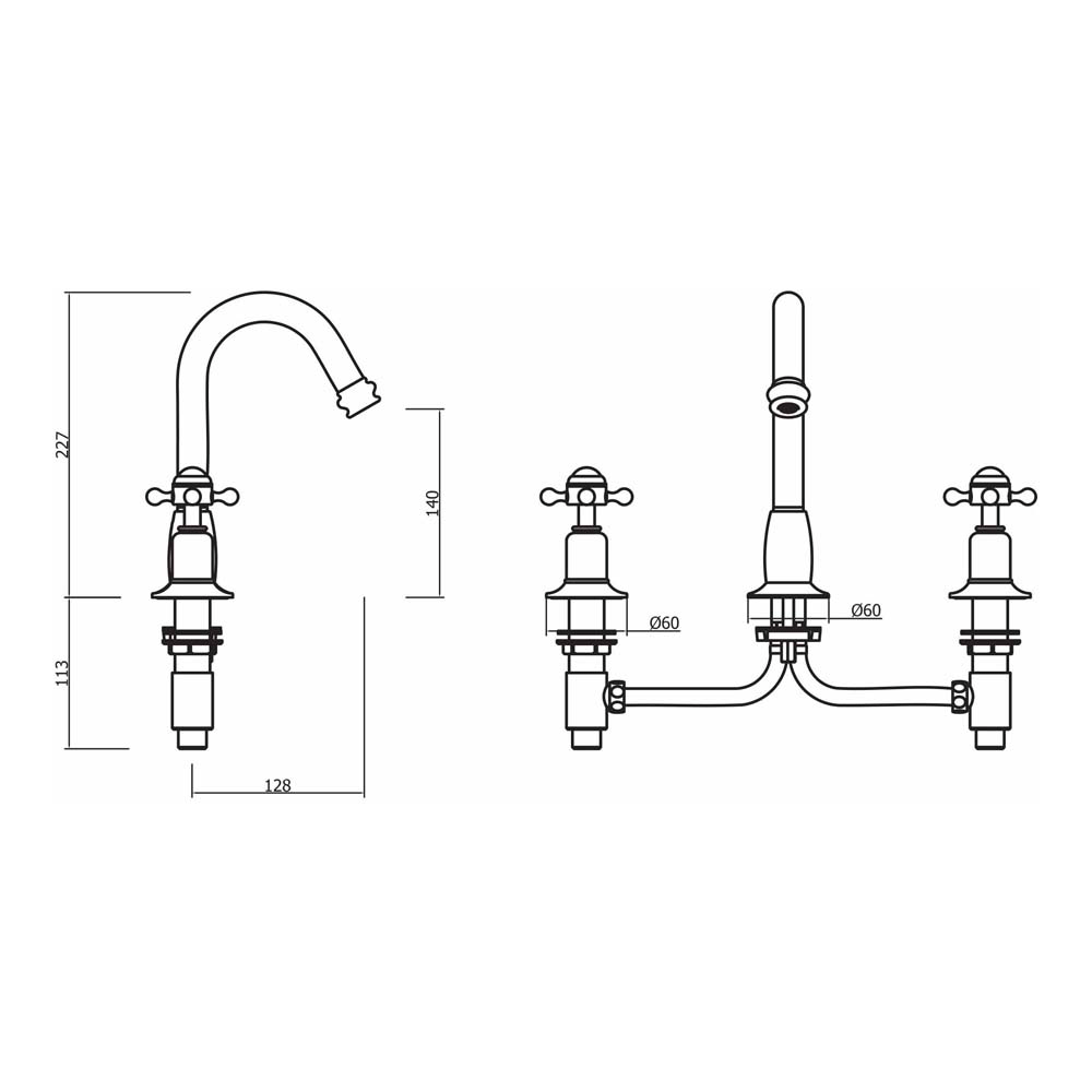 Crosswater Belgravia Crosshead Swan Neck Spout 3 Hole Basin Mixer Tap with Pop Up Waste