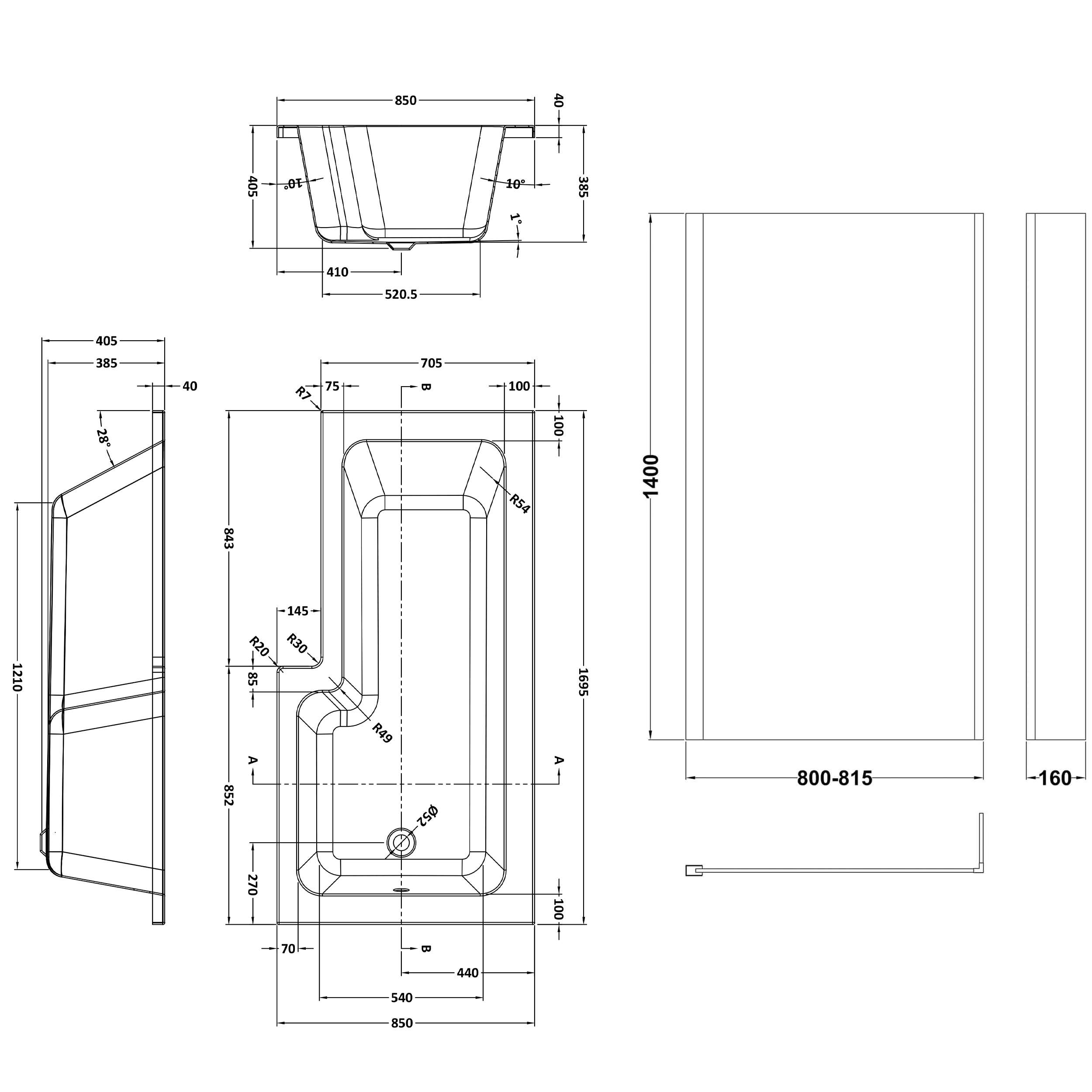 Drench L Shaped Shower Bath with Panel and Shower Screen - 1700mm