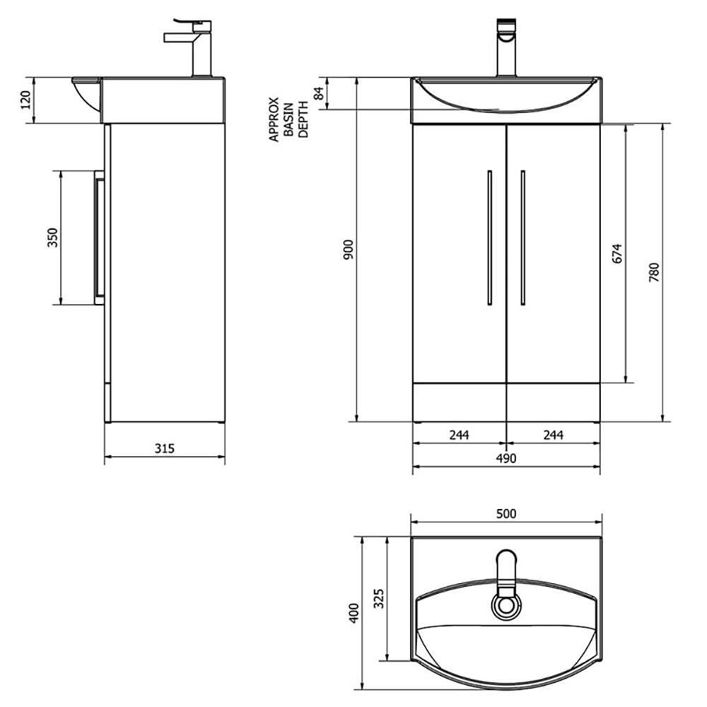 Vellamo Aspire Compact Floorstanding 2 Door White Vanity Unit & Basin - 500mm