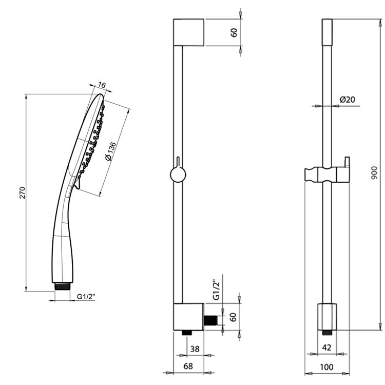 Crosswater Svelte Premium Slide Rail Shower Kit with Multi Function Handset