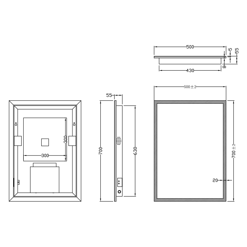 Harbour Glow LED Bluetooth Mirror with Demister Pad & Shaver Socket - 500 x 700mm