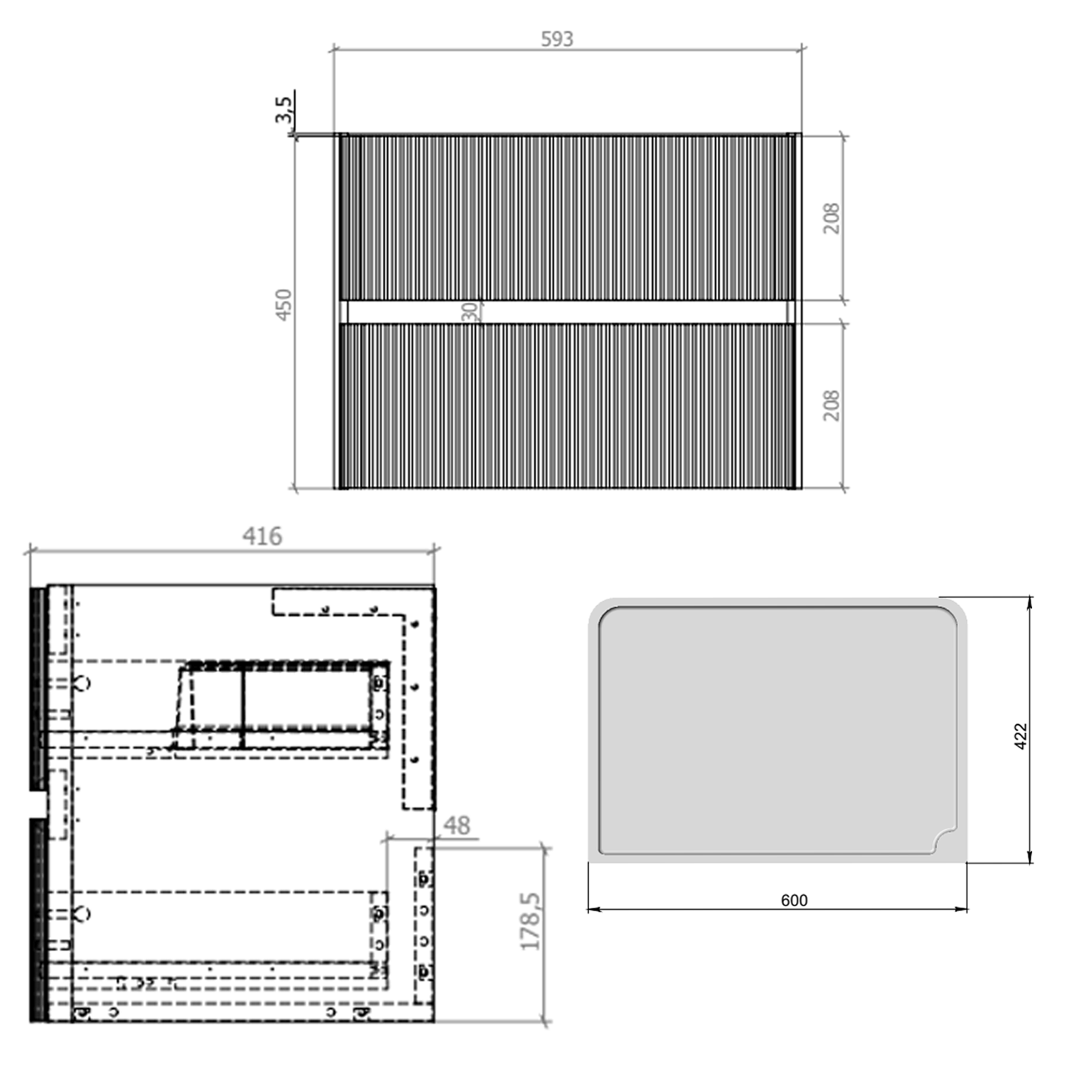 Drench Origin 600mm Fluted Wall Mounted Vanity Unit & Countertop