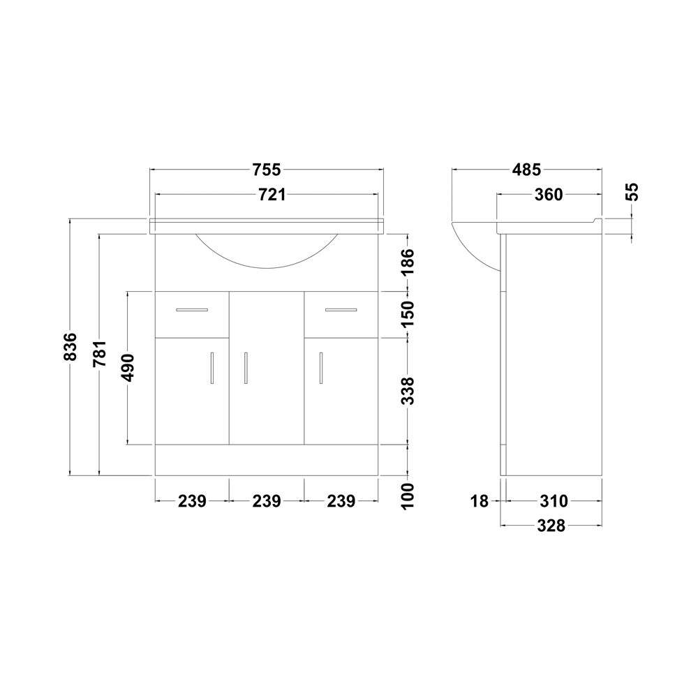 Vellamo Alpine 750mm Floorstanding Vanity Unit & Basin - Gloss White