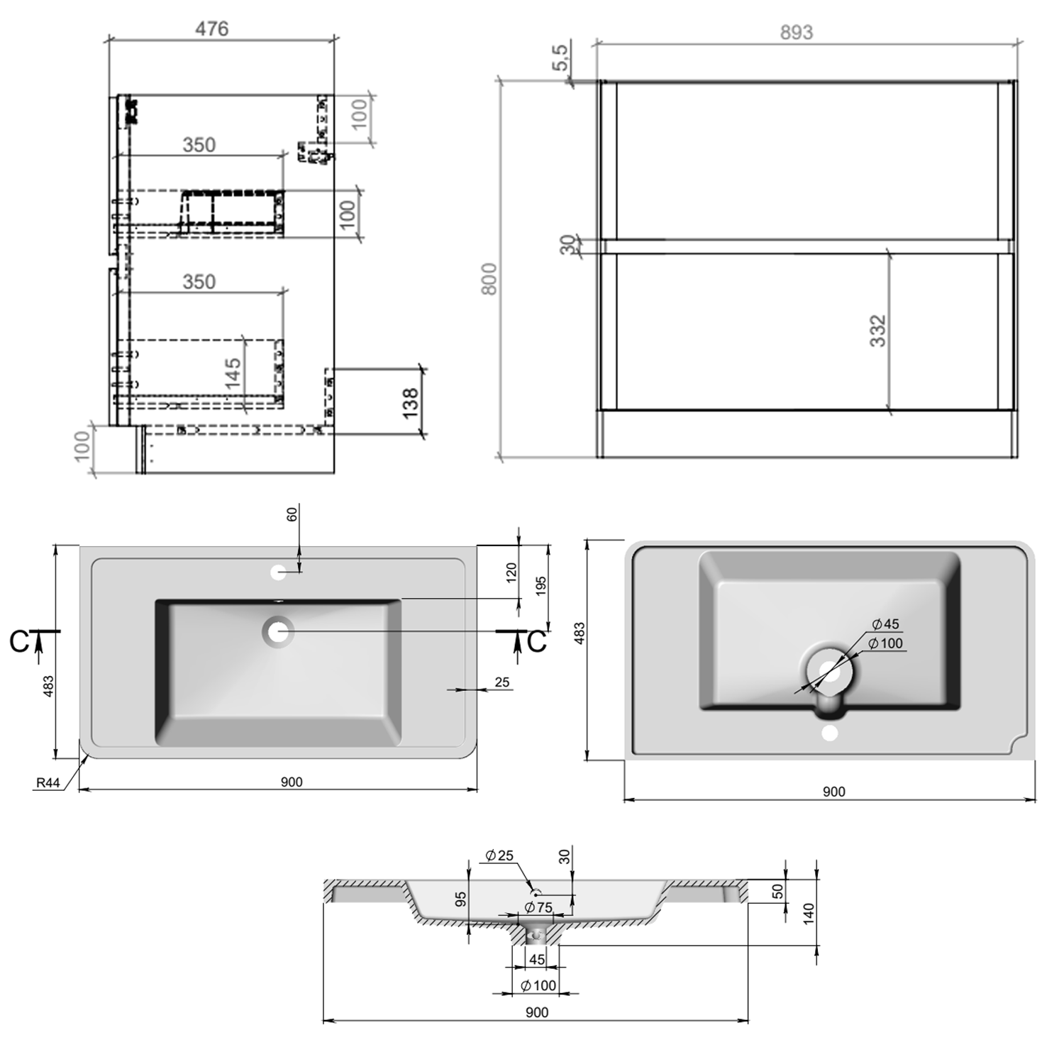 Drench Origin 900mm Floorstanding Vanity Unit & Basin