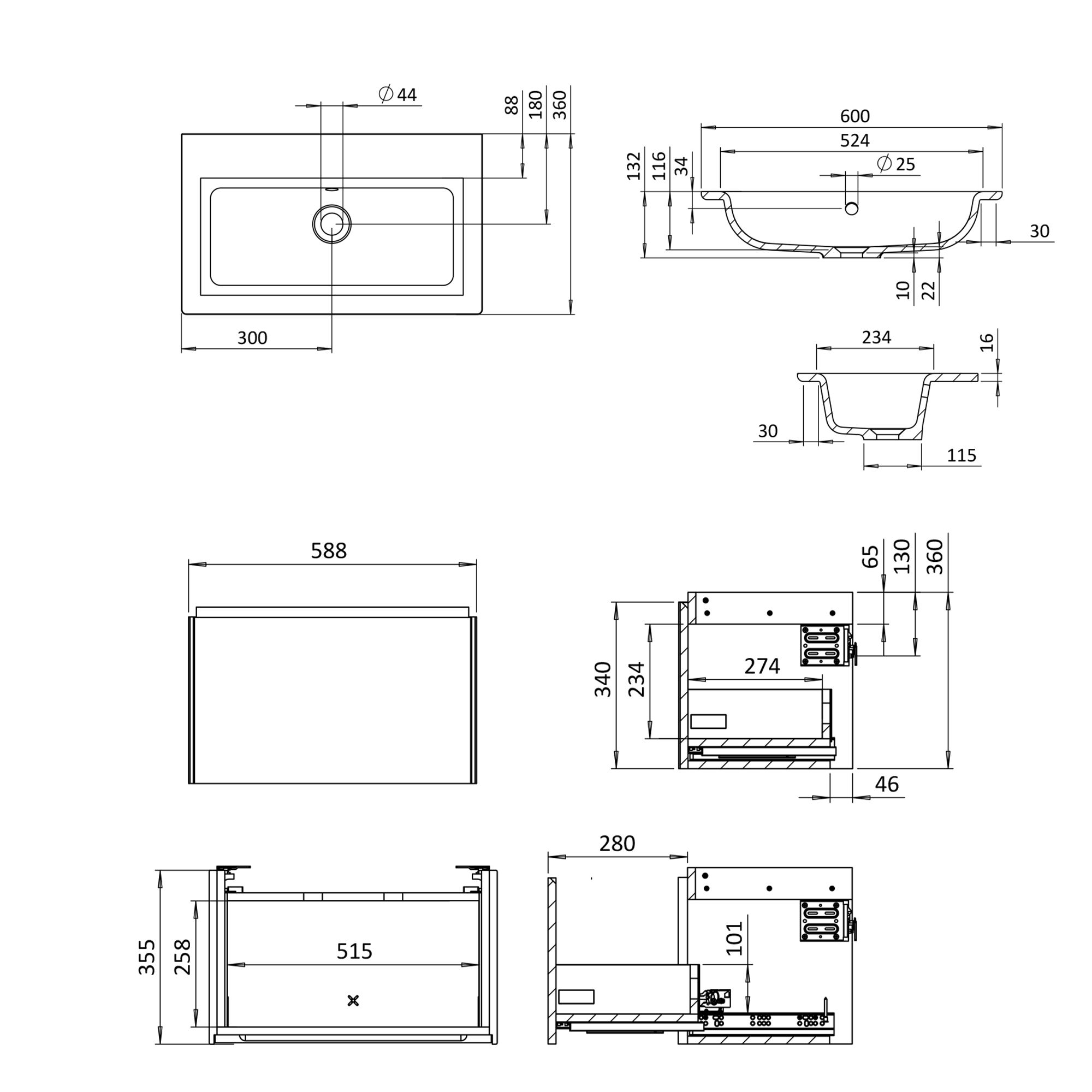 Crosswater Mada 600mm Vanity Unit with Basin