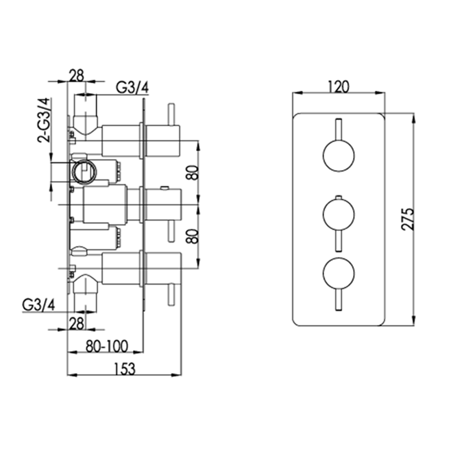 VOS 3 Outlet Portrait Concealed Thermostatic Shower Valve - Brushed Bronze