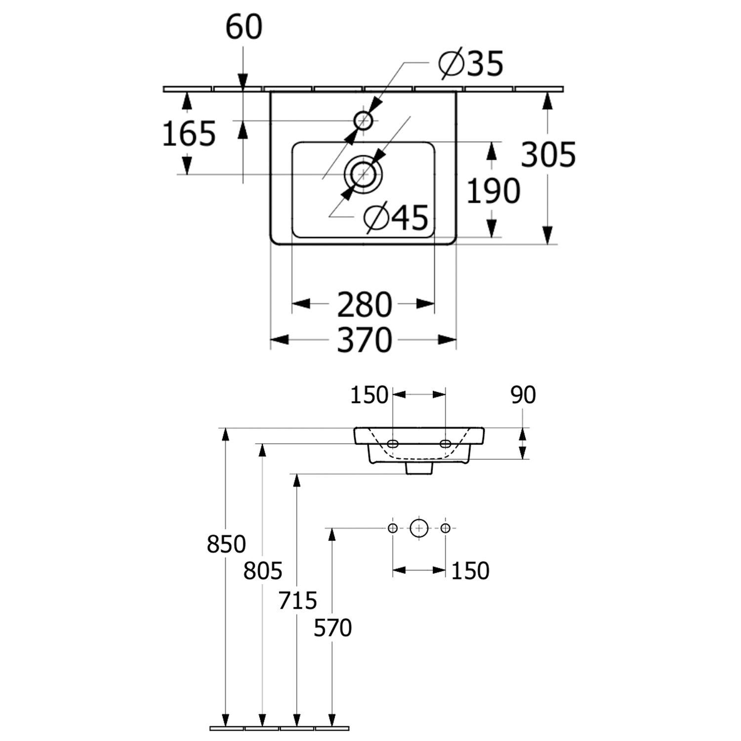 Villeroy & Boch Subway 3.0 Compact 370mm Wall Hung Basin
