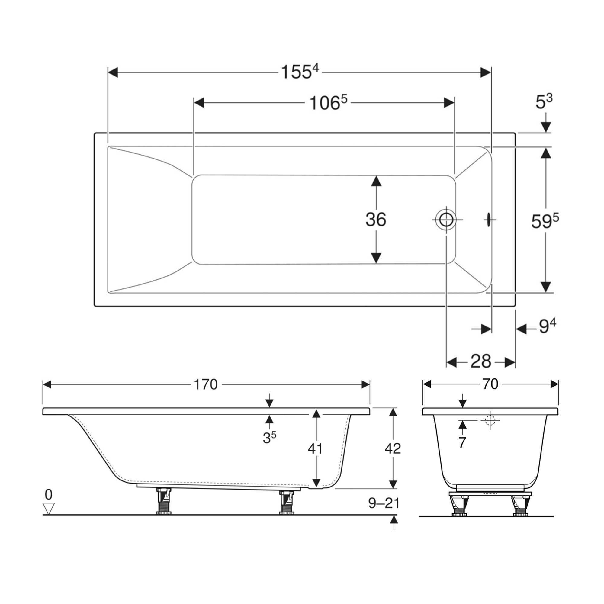 Geberit Renova Straight Single Ended Rectangular Bath