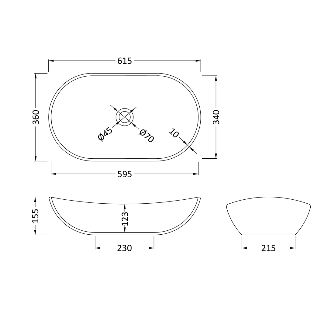 Harbour Curved Matt Finish Countertop Basin - 615 x 360mm