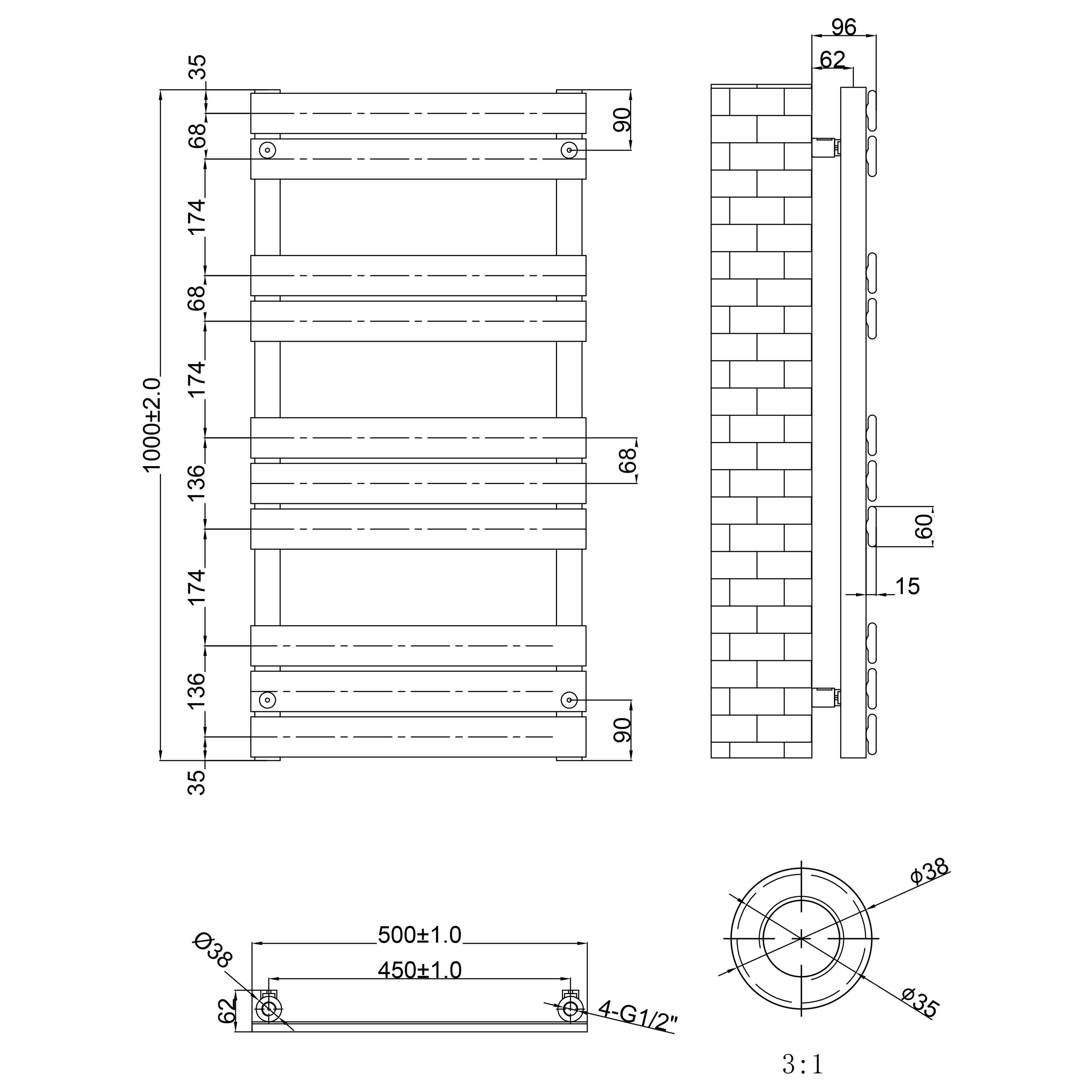 Toasty Hush Anthracite Flat Panel Heated Towel Rail