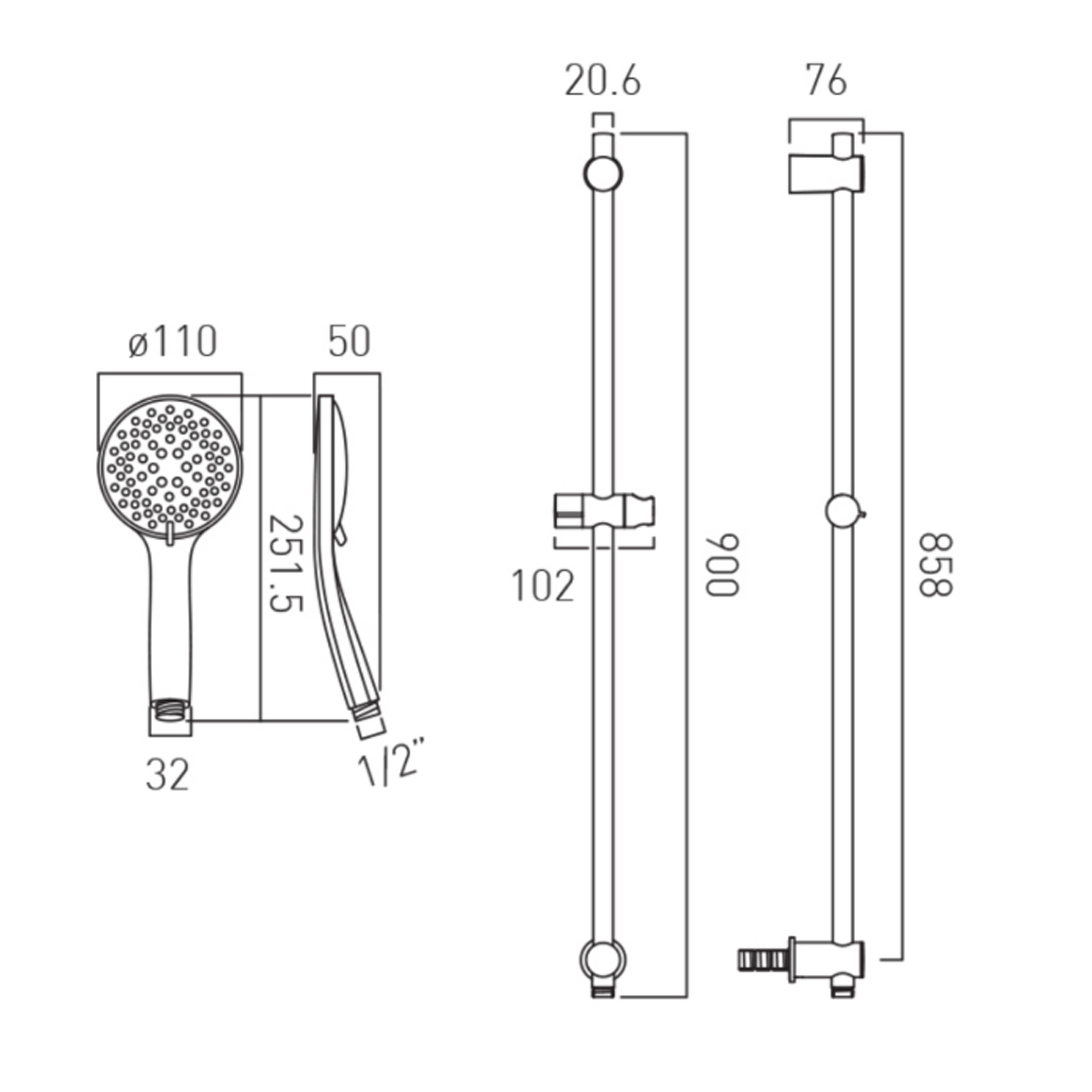 Vado Atmosphere 5 Function Air-Injection Slide Rail Shower Kit with Integrated Outlet - Chrome