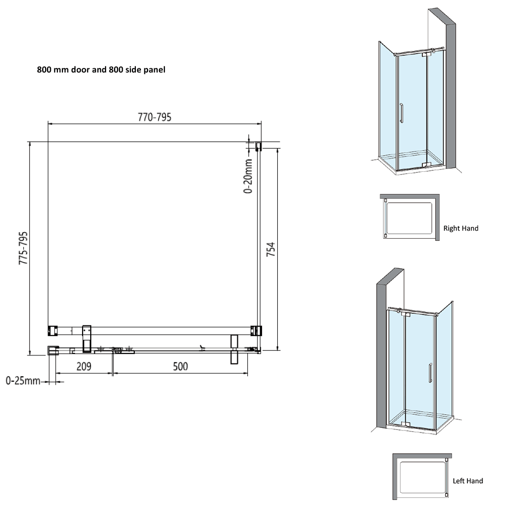 Crosswater Optix 10 Pivot Shower Door with Inline Panel and Optional Side Panel - Brushed Stainless Steel