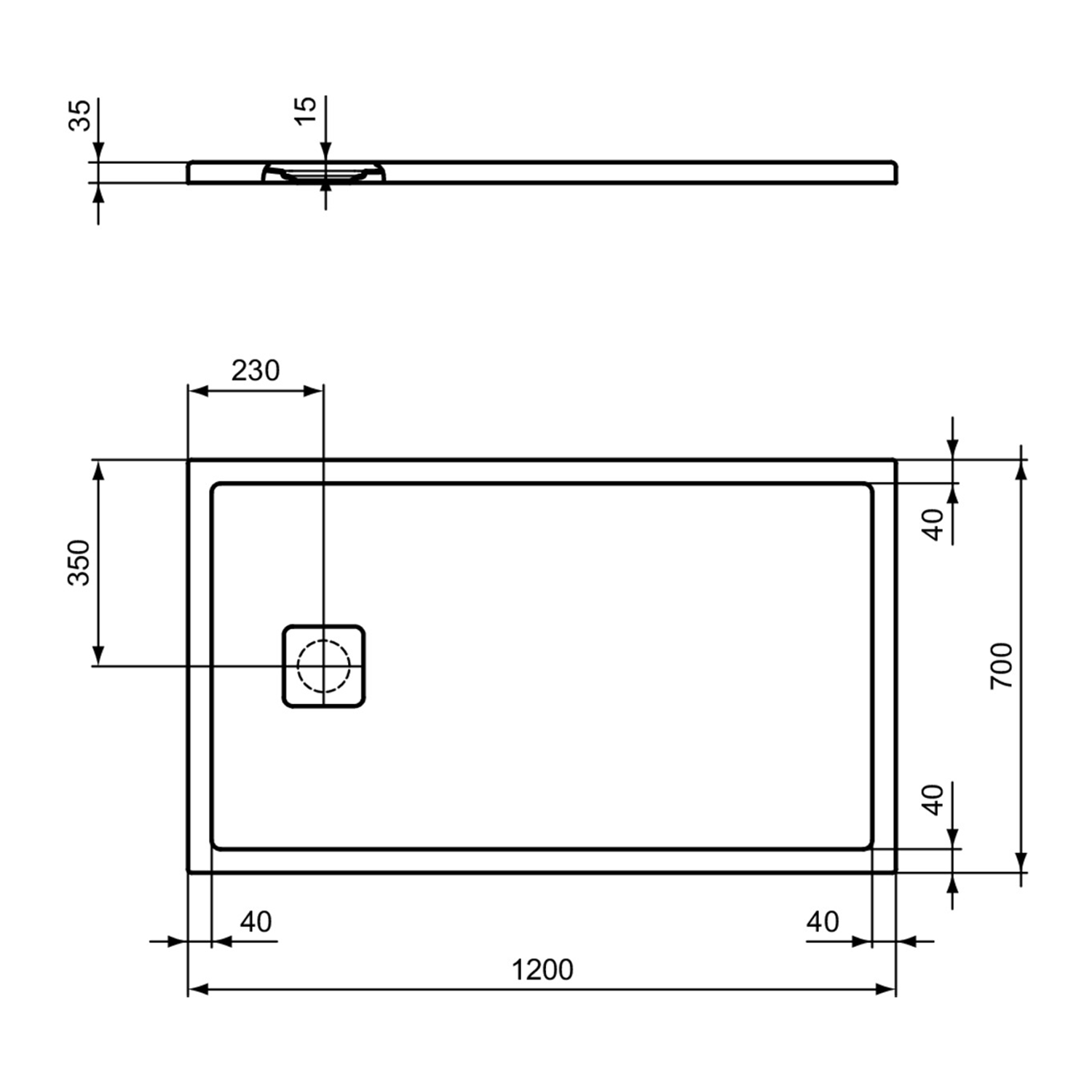 Ideal Standard Ultra Flat Evo Rectangular Anti-Slip Acrylic Shower Tray with End Waste - 5 Sizes