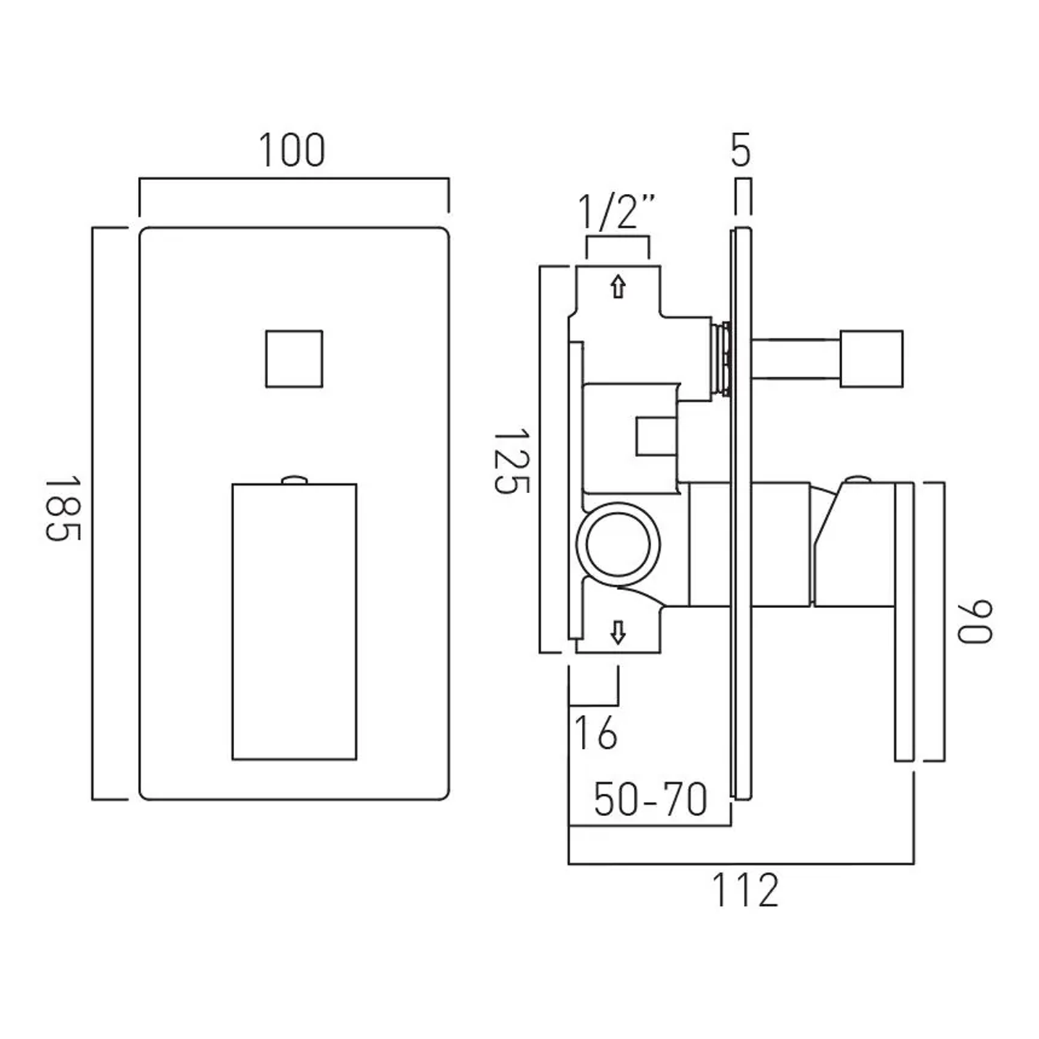 Vado Individual Notion 2 Outlet Concealed Single Lever Manual Shower Valve