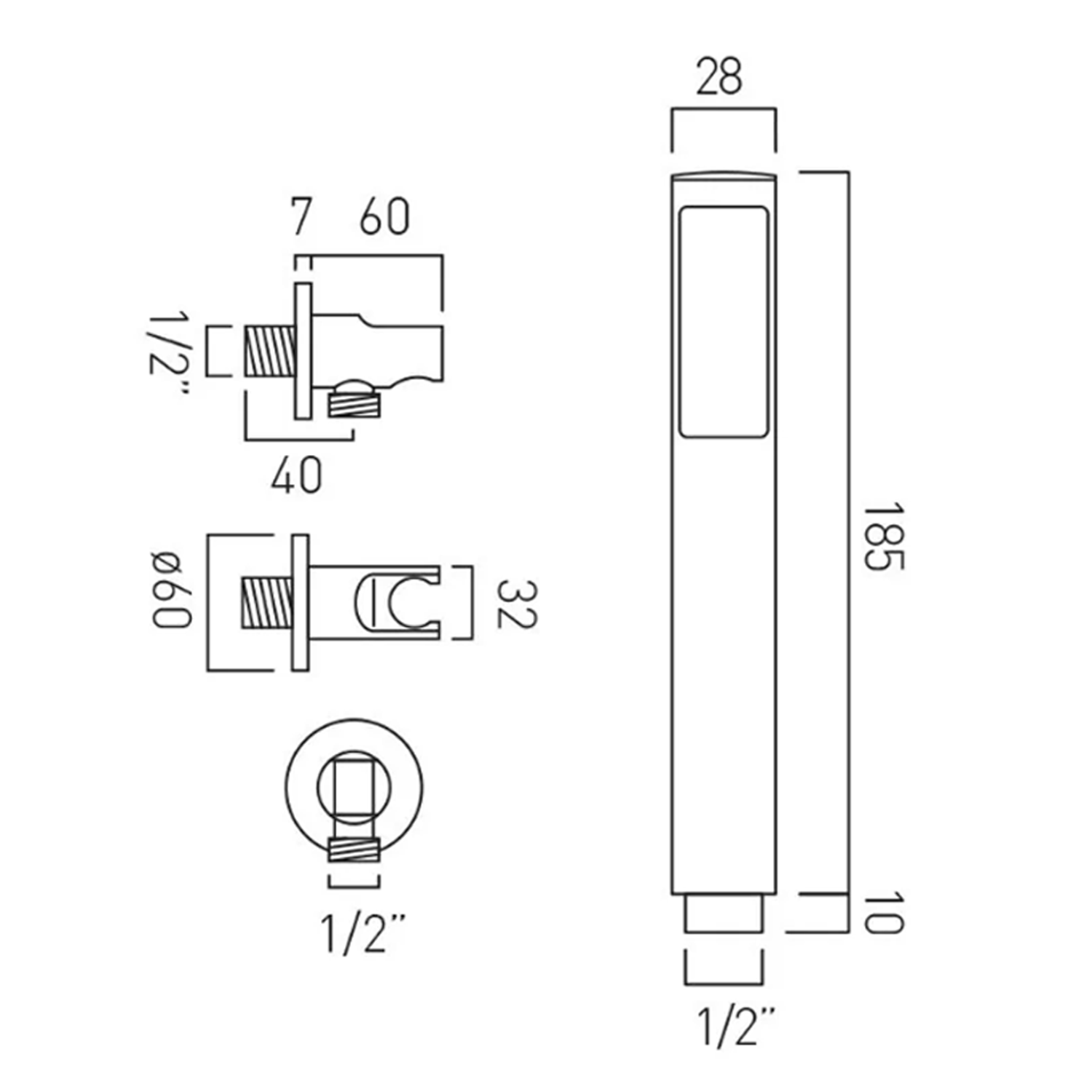 Vado Individual Round Shower Handset with Integrated Outlet & Holder