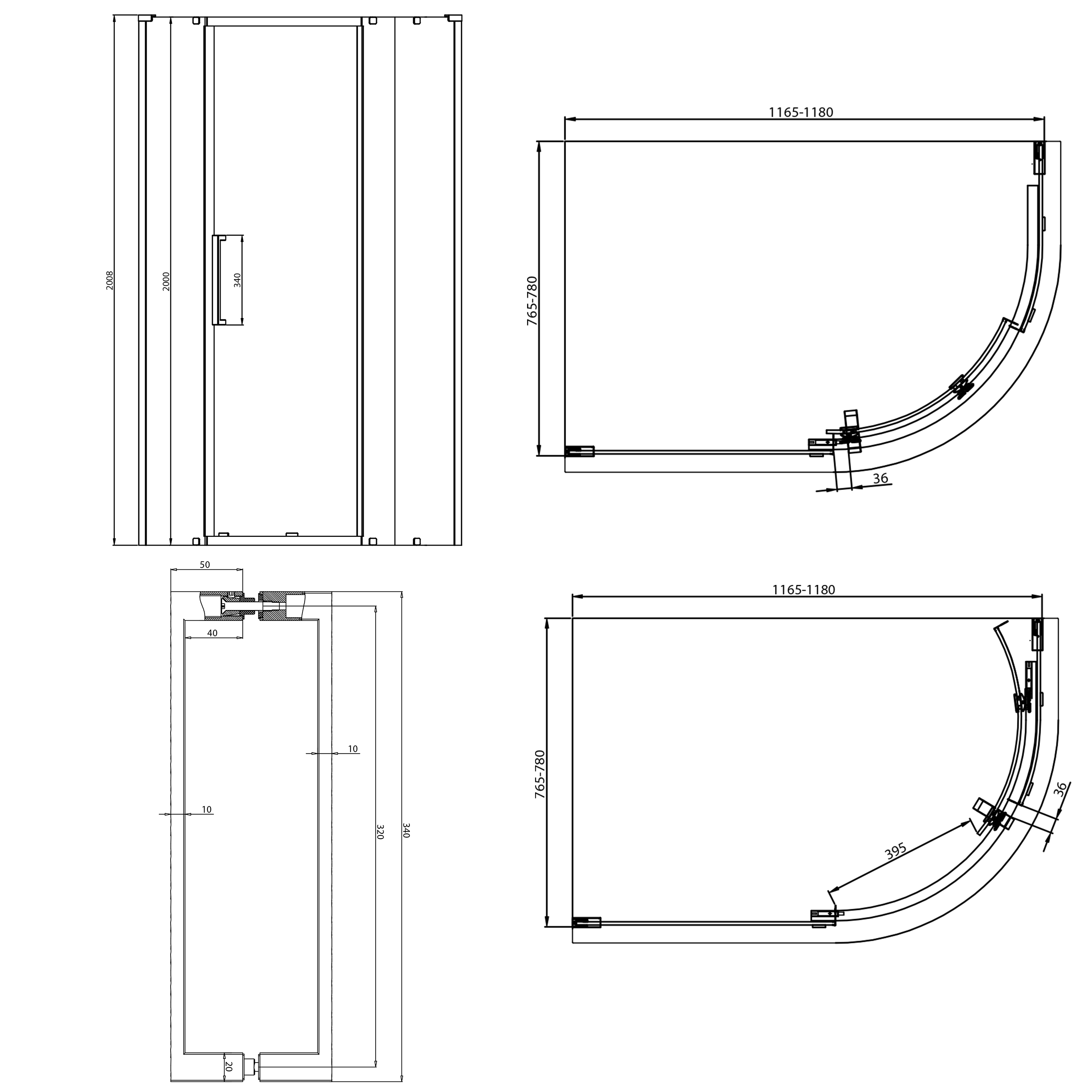 Crosswater Asura 8mm Brushed Brass Offset Quadrant Shower Door