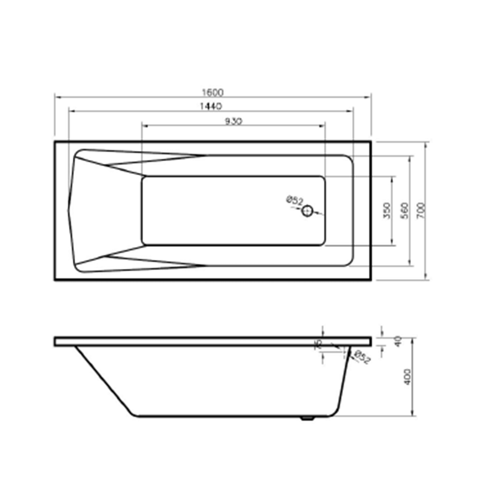 Drench Straight Single Ended Bath - Square