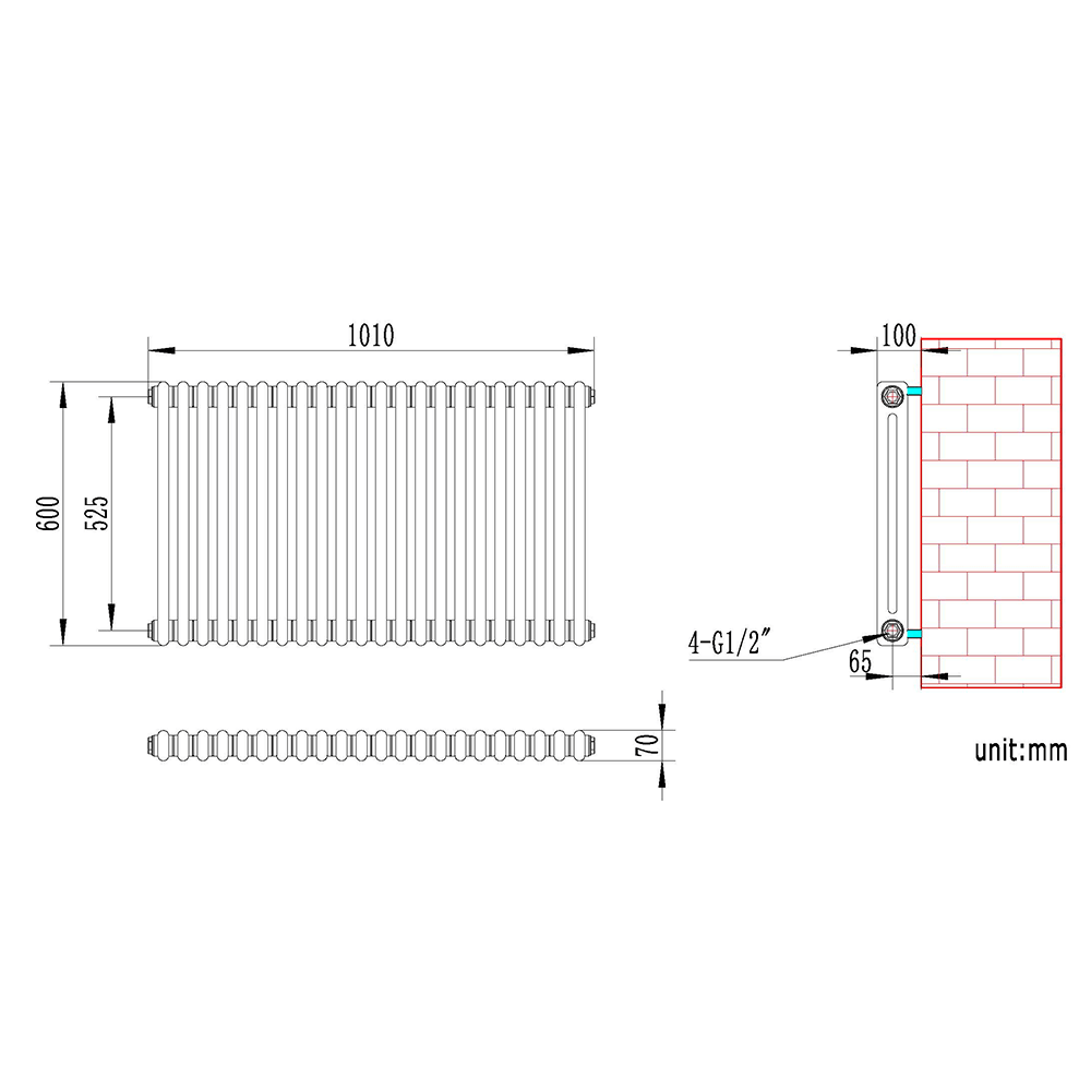 Brenton Olympus Horizontal 2 Column Radiator - White