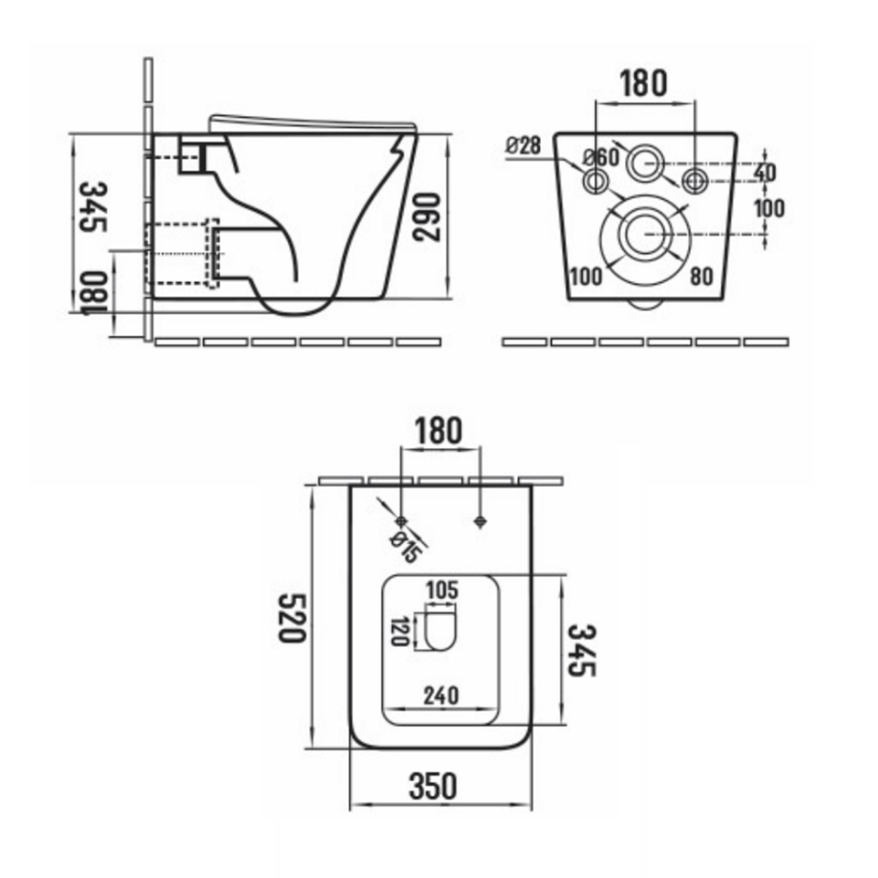 Emily Rimless Square Wall Hung Toilet & Slim Soft Close Seat - Matt Black