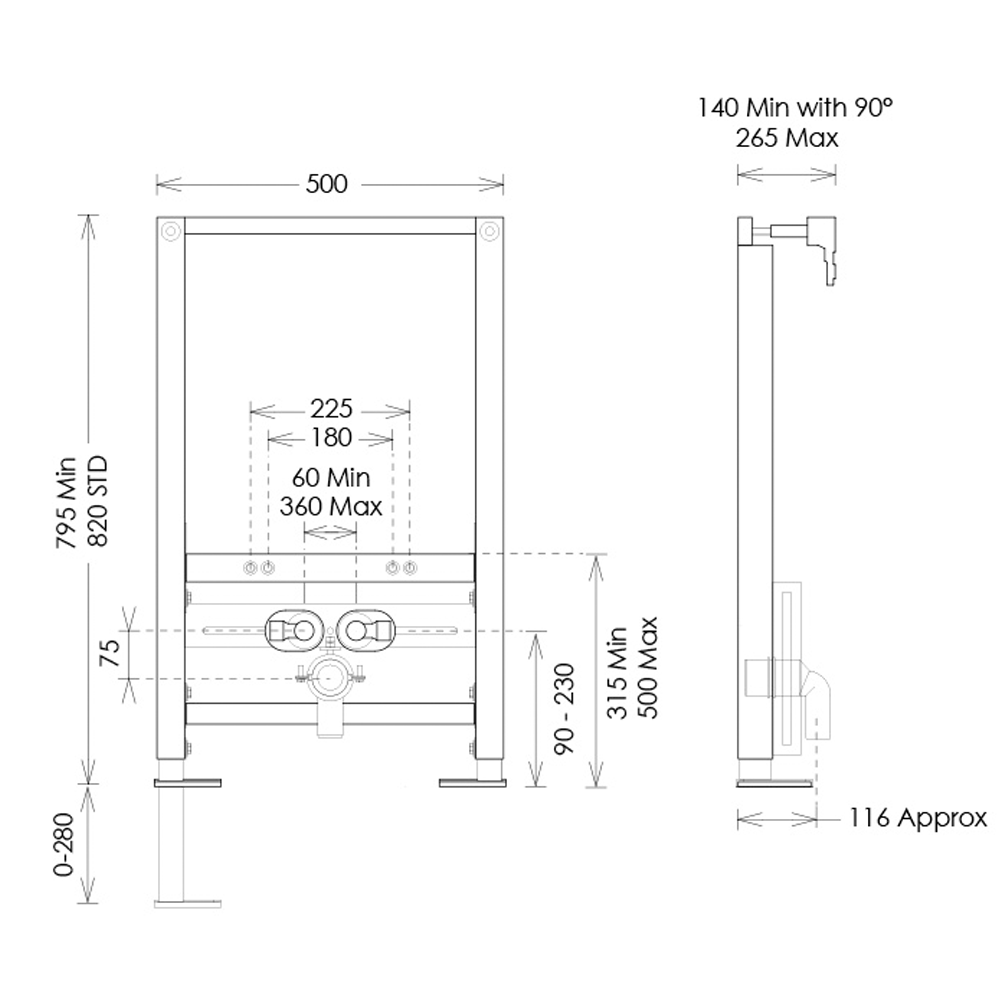 Abacus Wall-Mounted 0.82m Bidet Frame