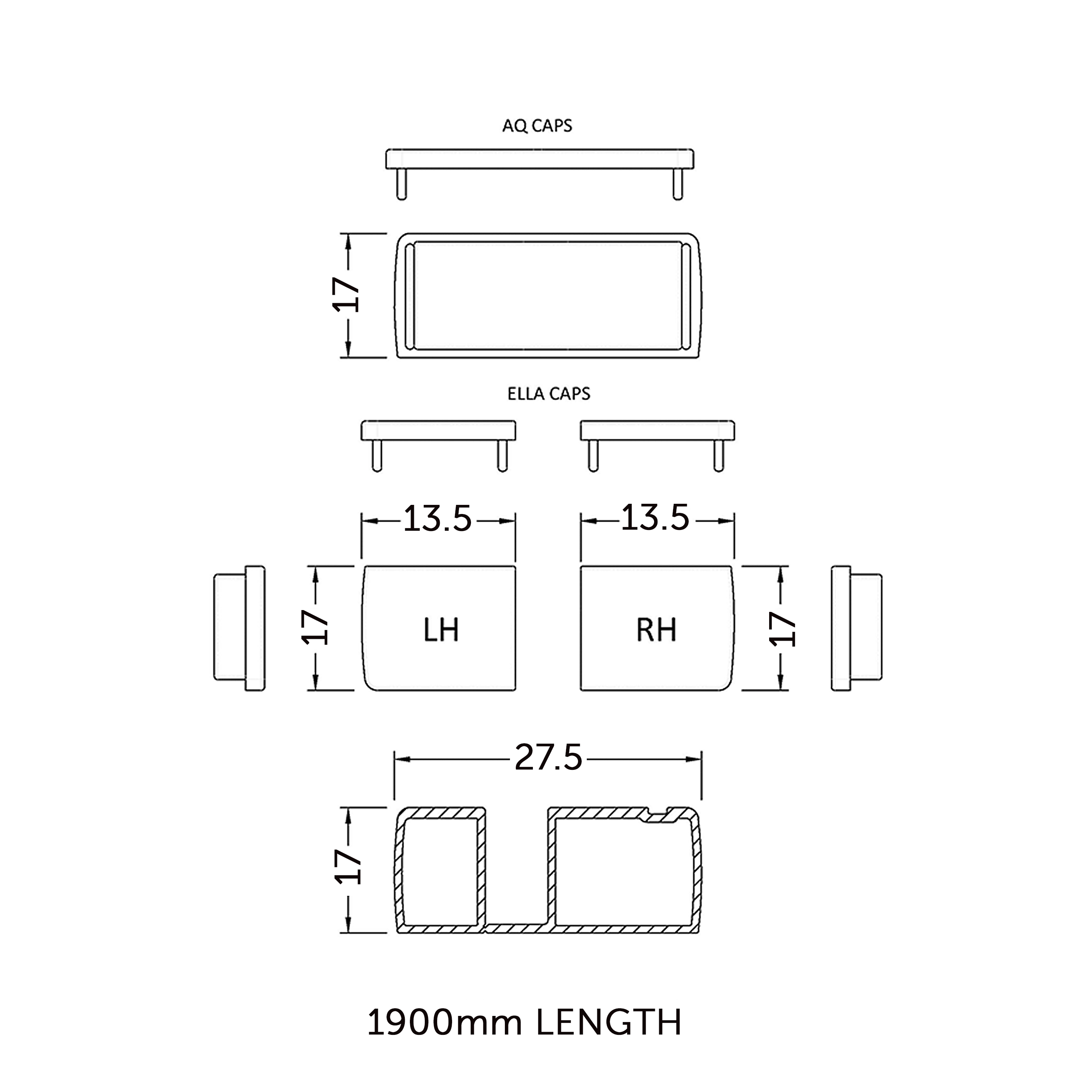 Harbour Primrose Matt Black 1900mm Profile Extension Kit