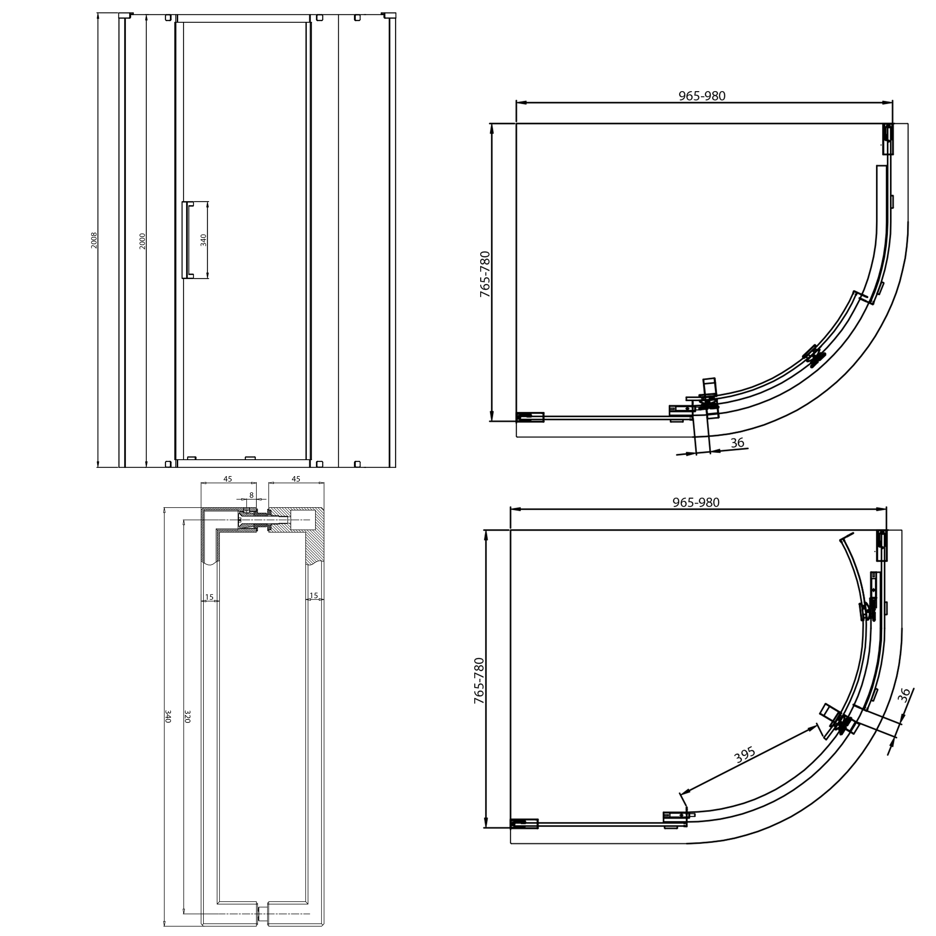 Crosswater Asura 8mm Brushed Brass Offset Quadrant Shower Door