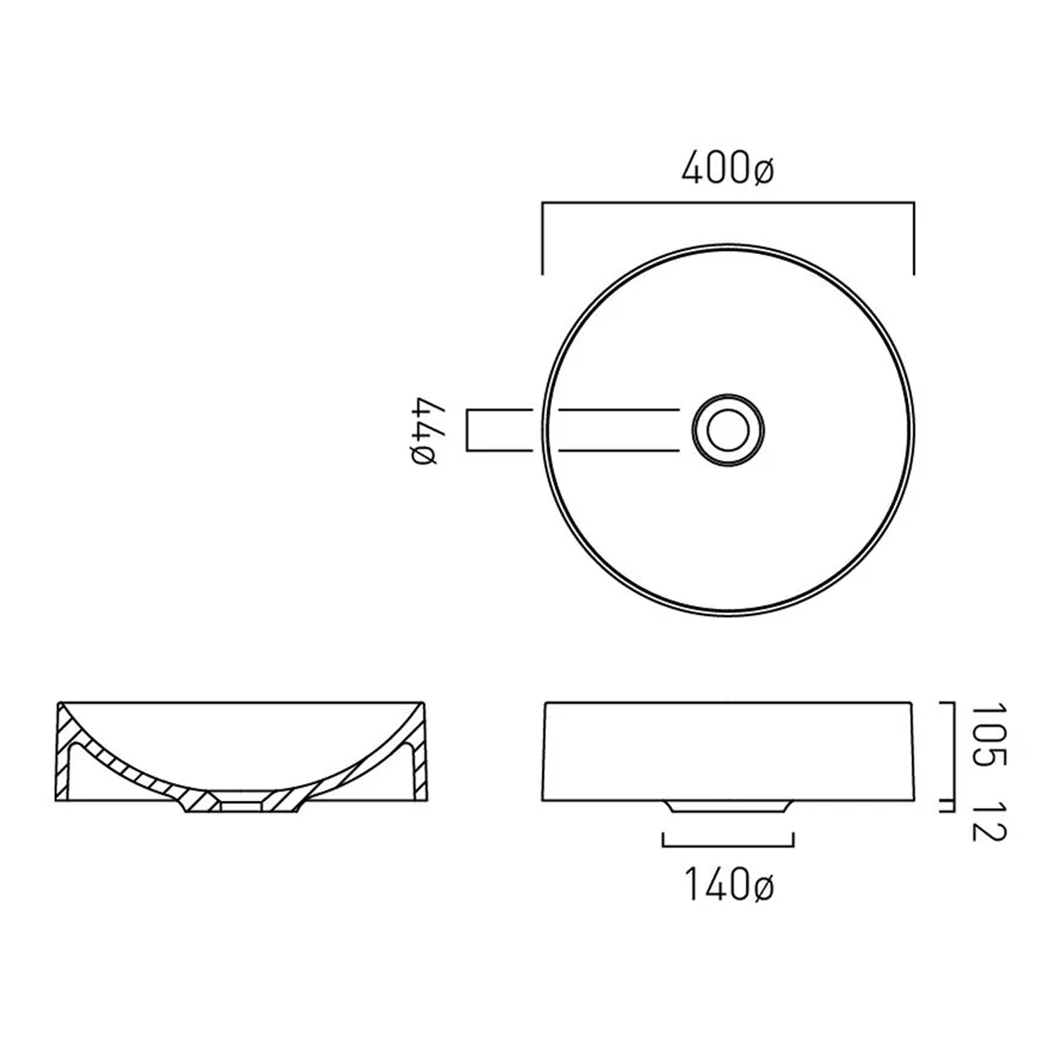 Vado Cameo 400mm Round Countertop Basin