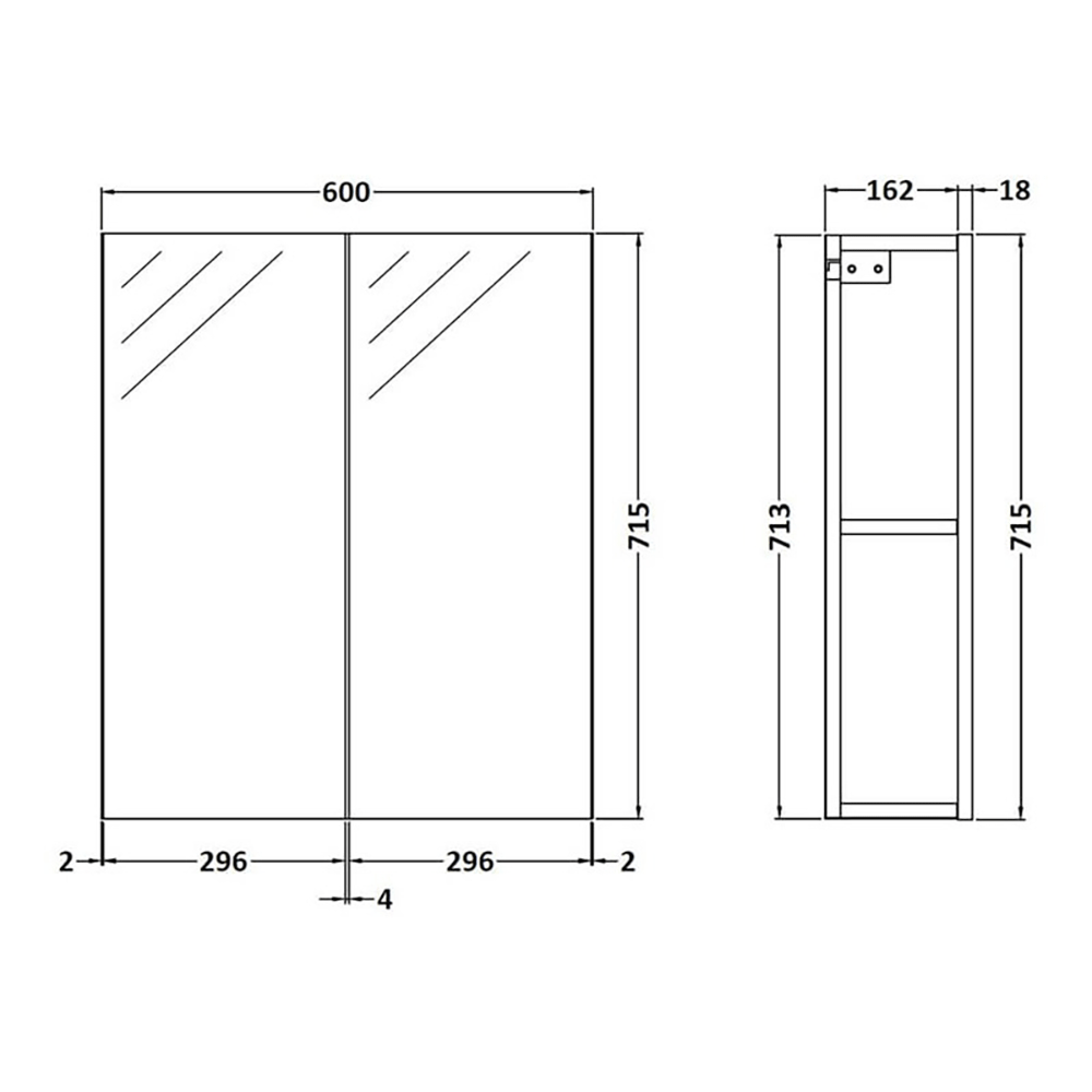 Emily 600mm Double Door Mirror Cabinet - Gloss Grey