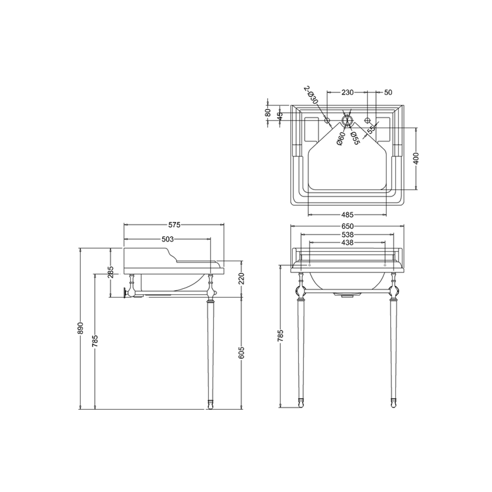 Burlington Classic Basin with Chrome Washstand & Invisible Overflow