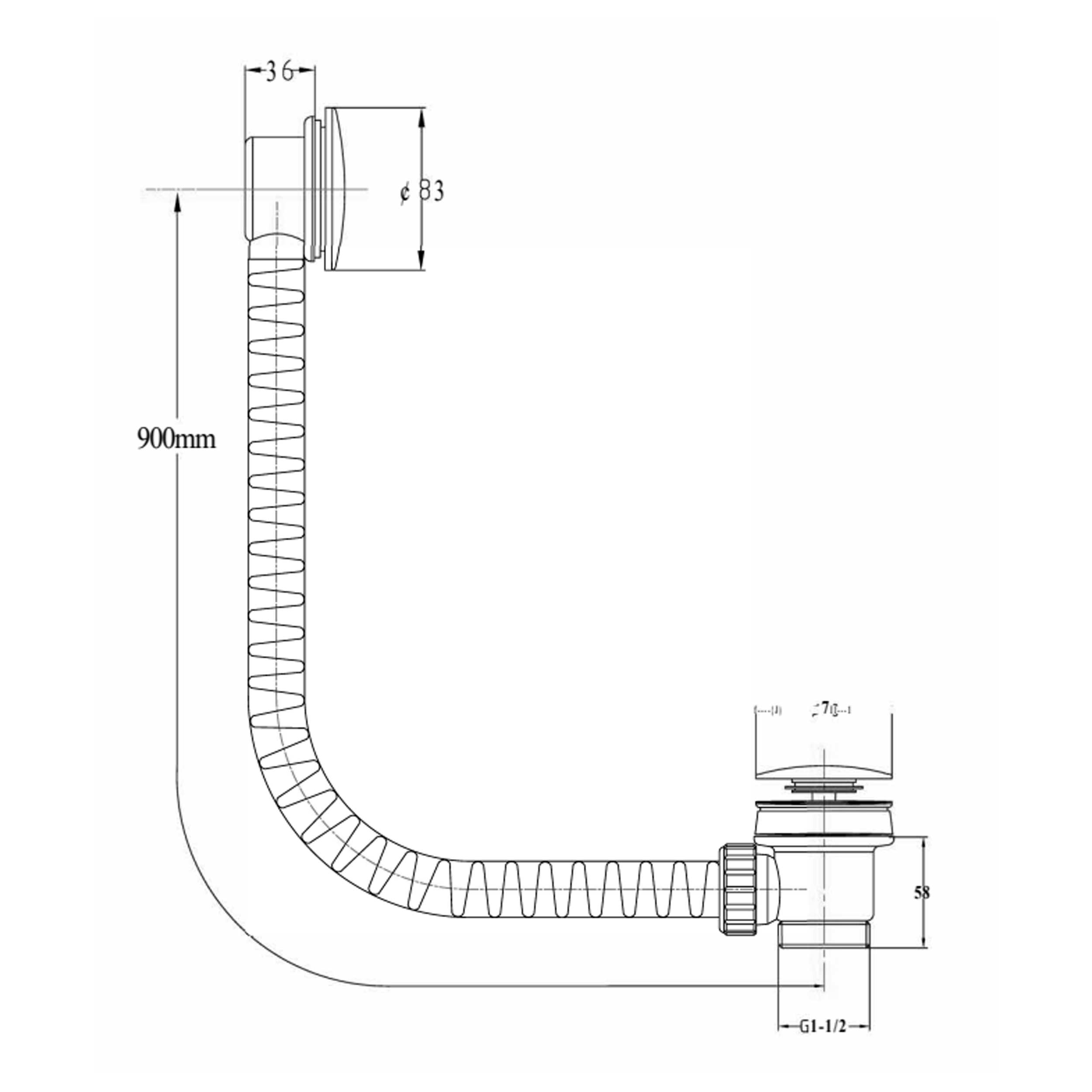 Drench Bath Click Clack Waste with Overflow