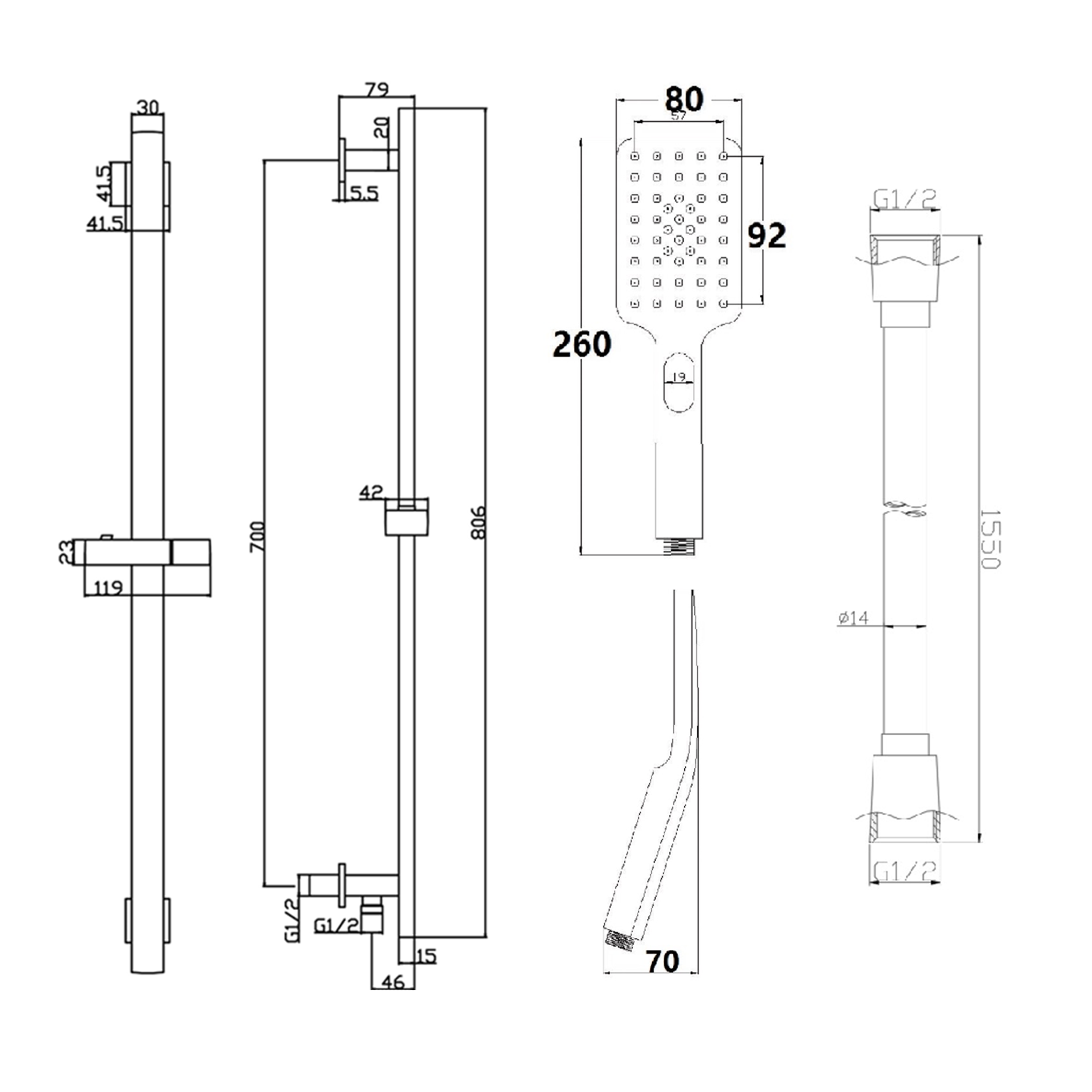 Harbour Status Slide Rail Shower Kit with 3 Mode Handset & Integrated Elbow - Matt Black