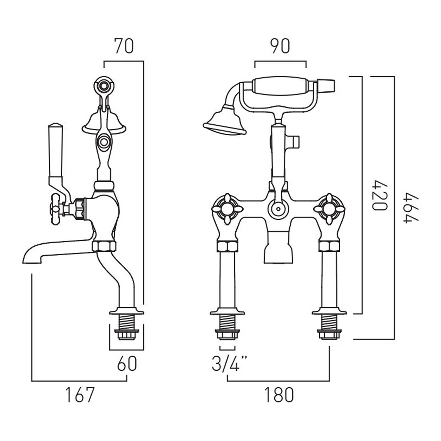 Booth & Co Axbridge Traditional Crosshead Deck Mounted Bath Shower Mixer Tap