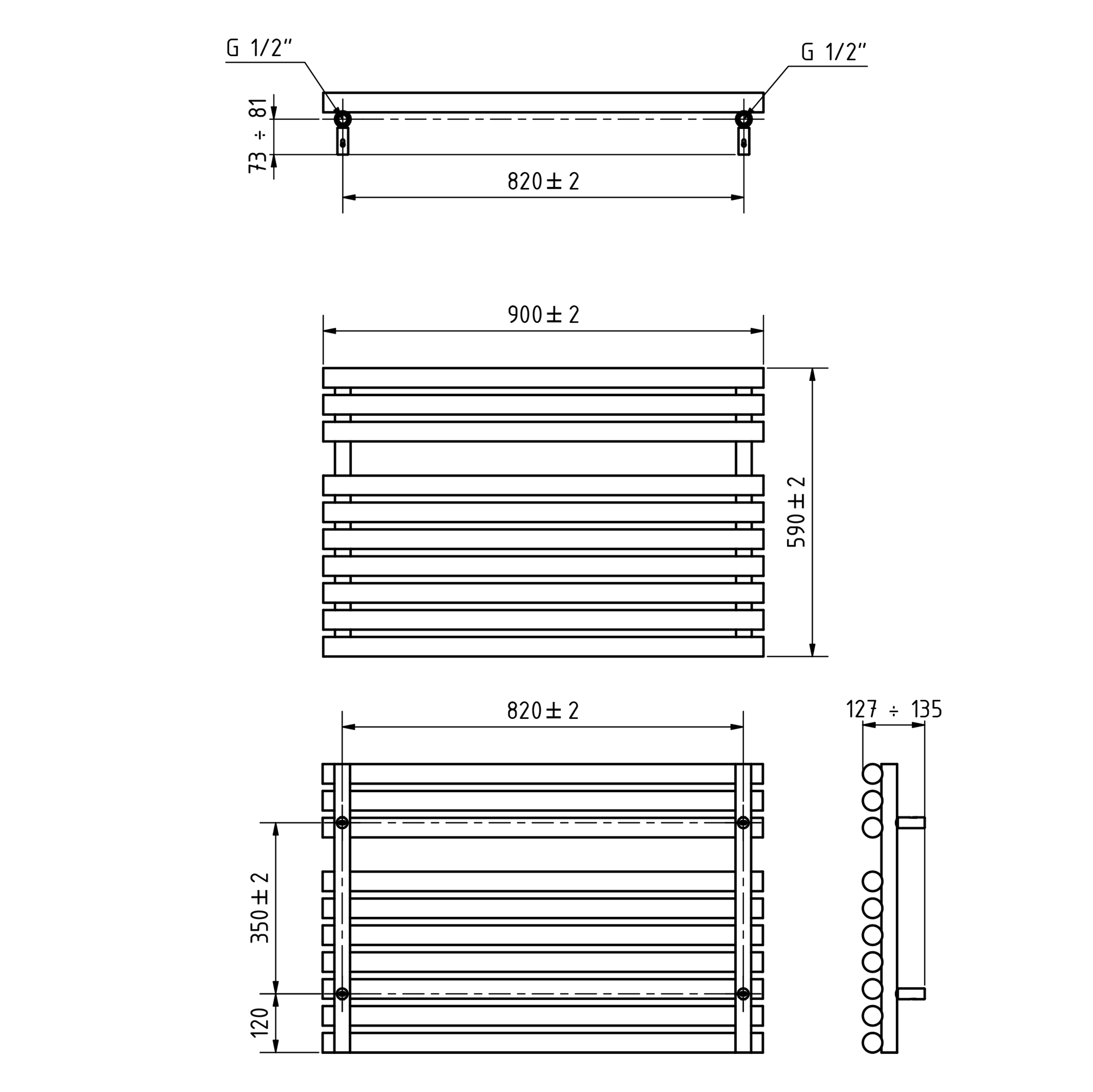 Terma Rolo Towel 590 x 900mm Electric Heated Towel Rail with 600W Wi-Fi Controlled VEO Heating Element