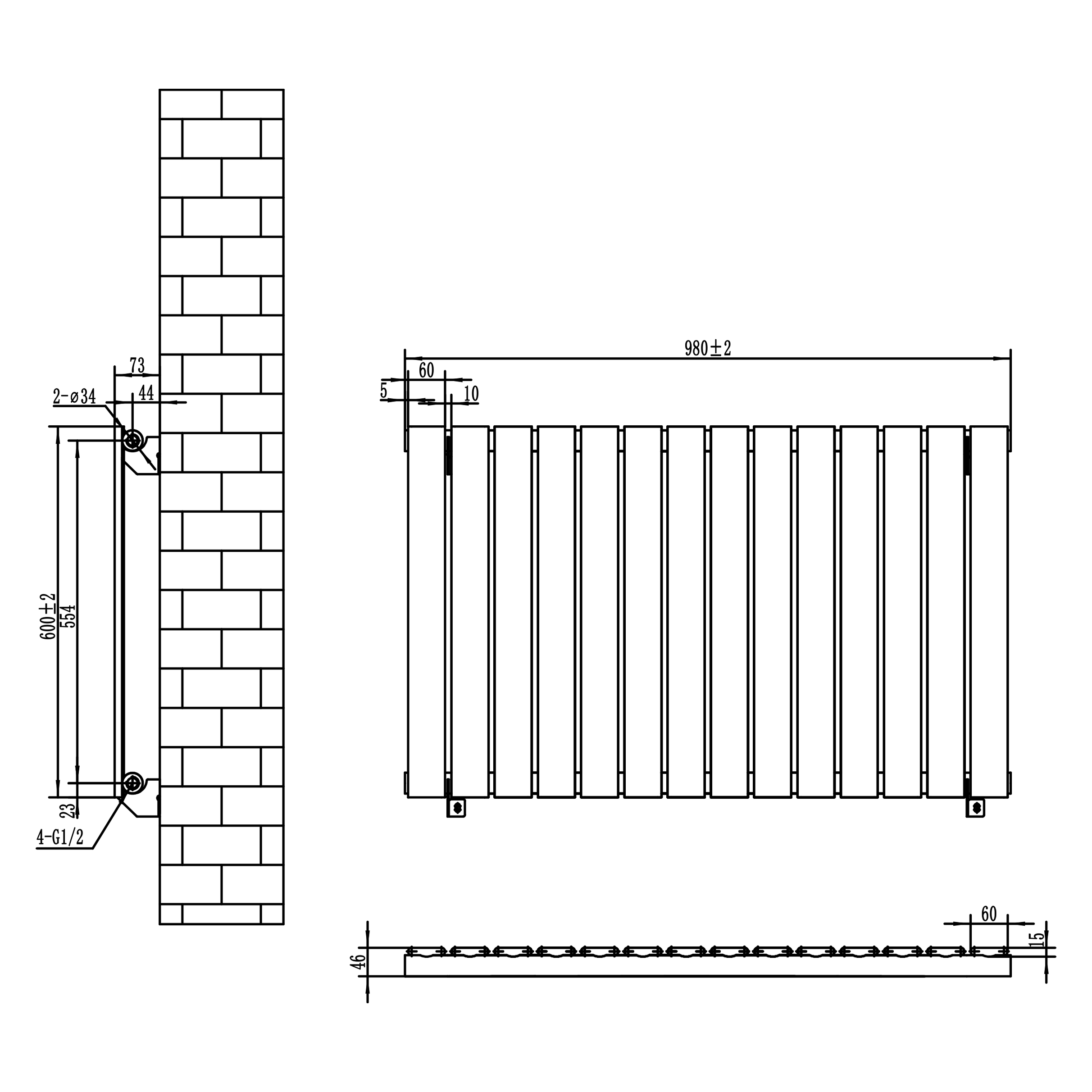 Toasty Radiance Matt Black Flat Panel Horizontal Radiator