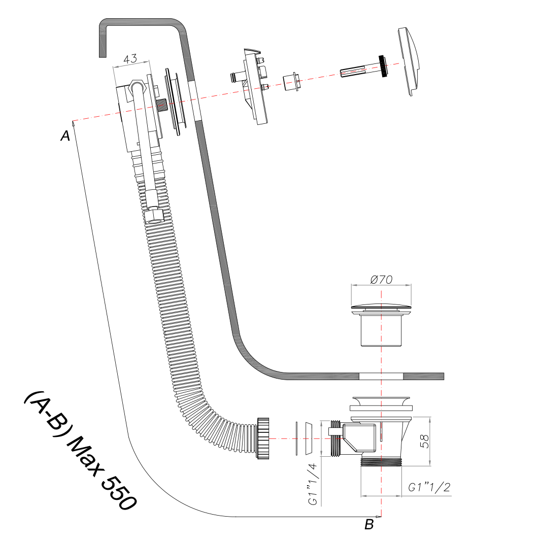 Crosswater Slimline Overflow Bath Filler with Click Clack Waste