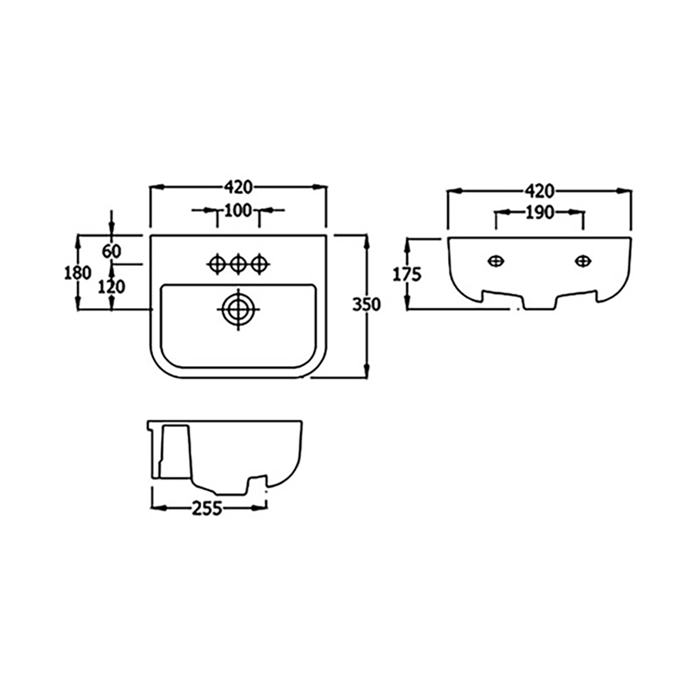 RAK Series 600 Semi Recessed Basin - 420mm